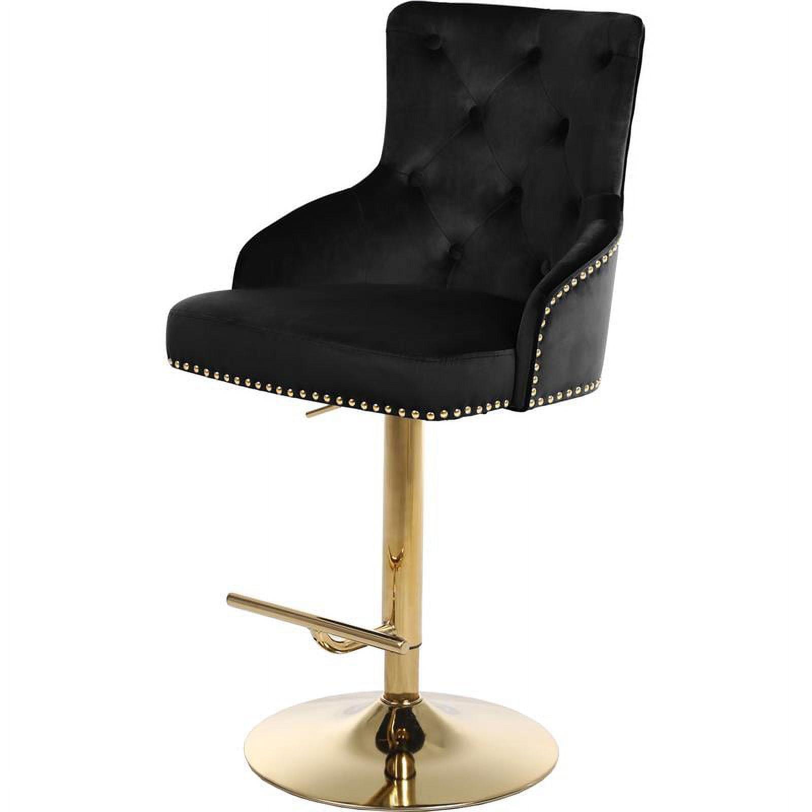 Claude Black Velvet Adjustable Swivel Bar Stool with Gold Base