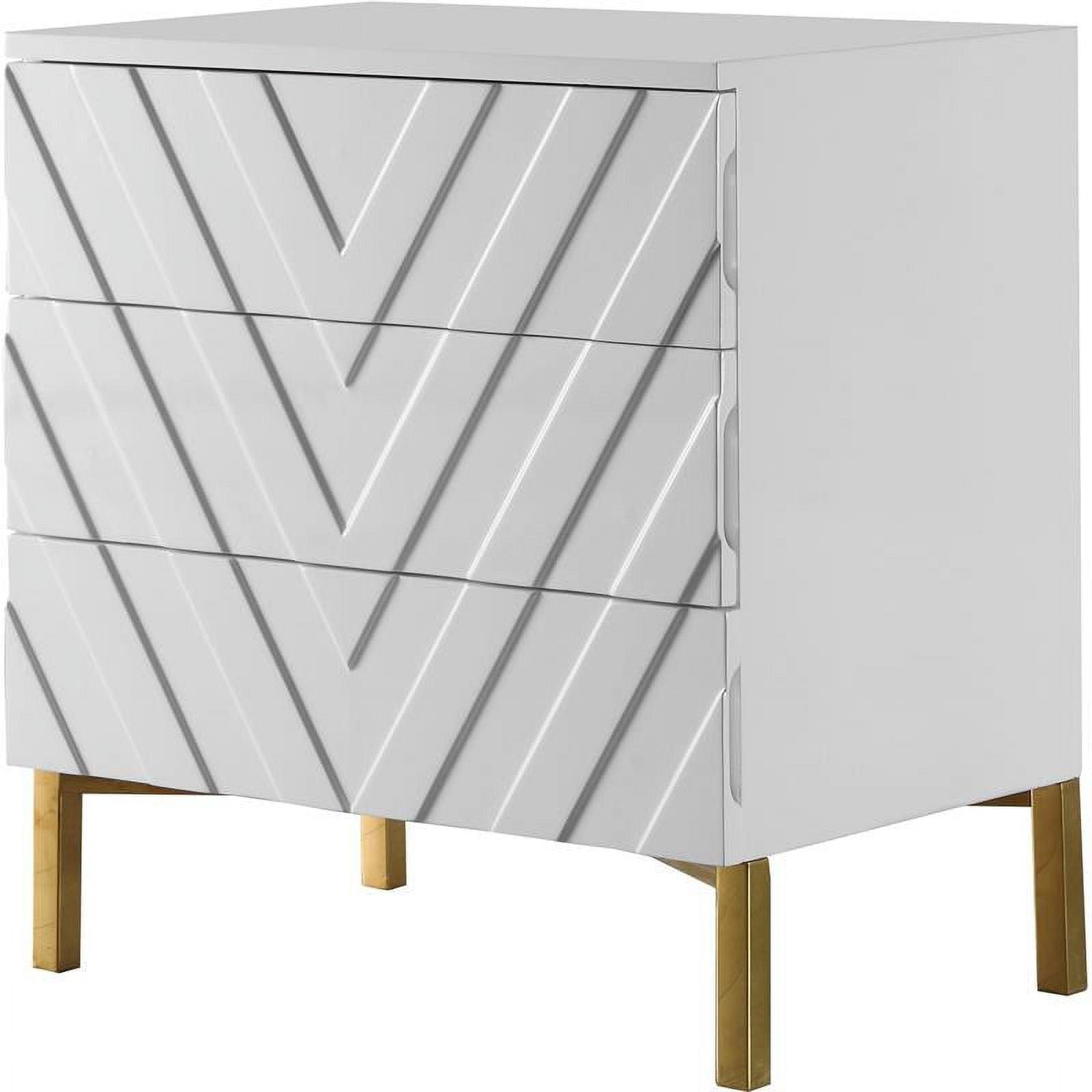 Collette 24" White Lacquer Gold-Base Chevron Accent Table