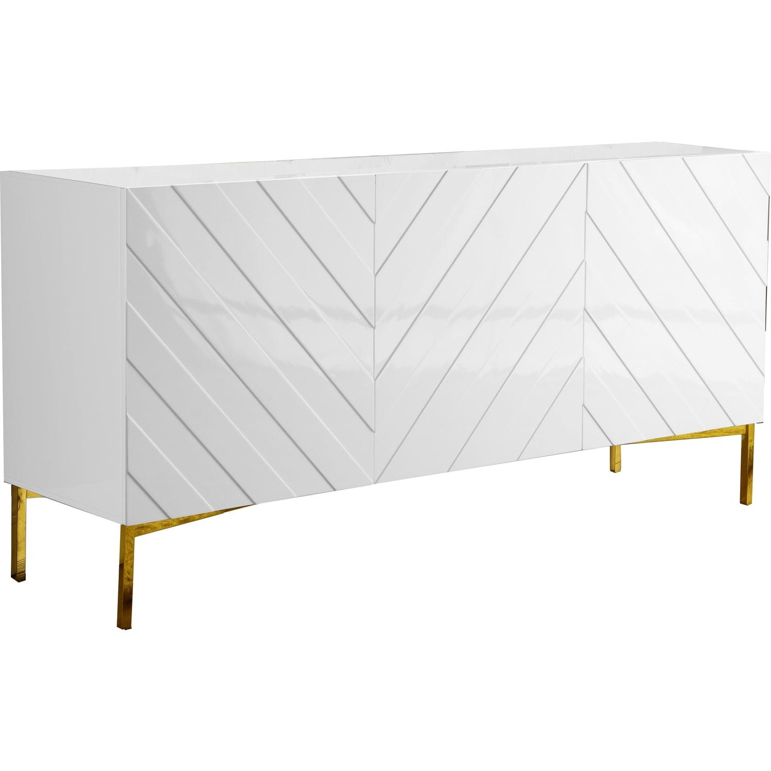 Collette 64'' White Lacquer & Gold Chevron Sideboard Buffet