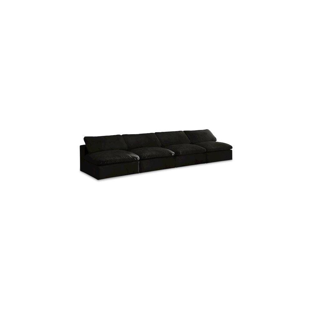 Meridian Furniture Cozy Black Velvet Modular 4 Piece Armless Sofa