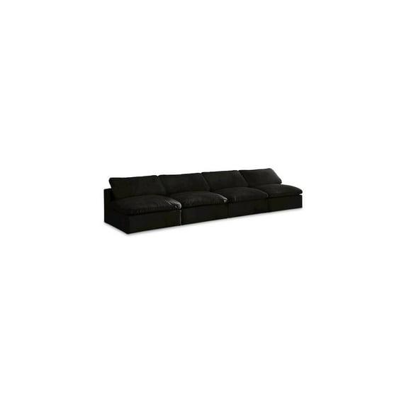 Meridian Furniture Cozy Black Velvet Modular 4 Piece Armless Sofa