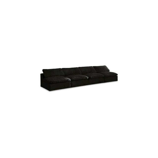 Meridian Furniture Cozy Black Velvet Modular 4 Piece Armless Sofa