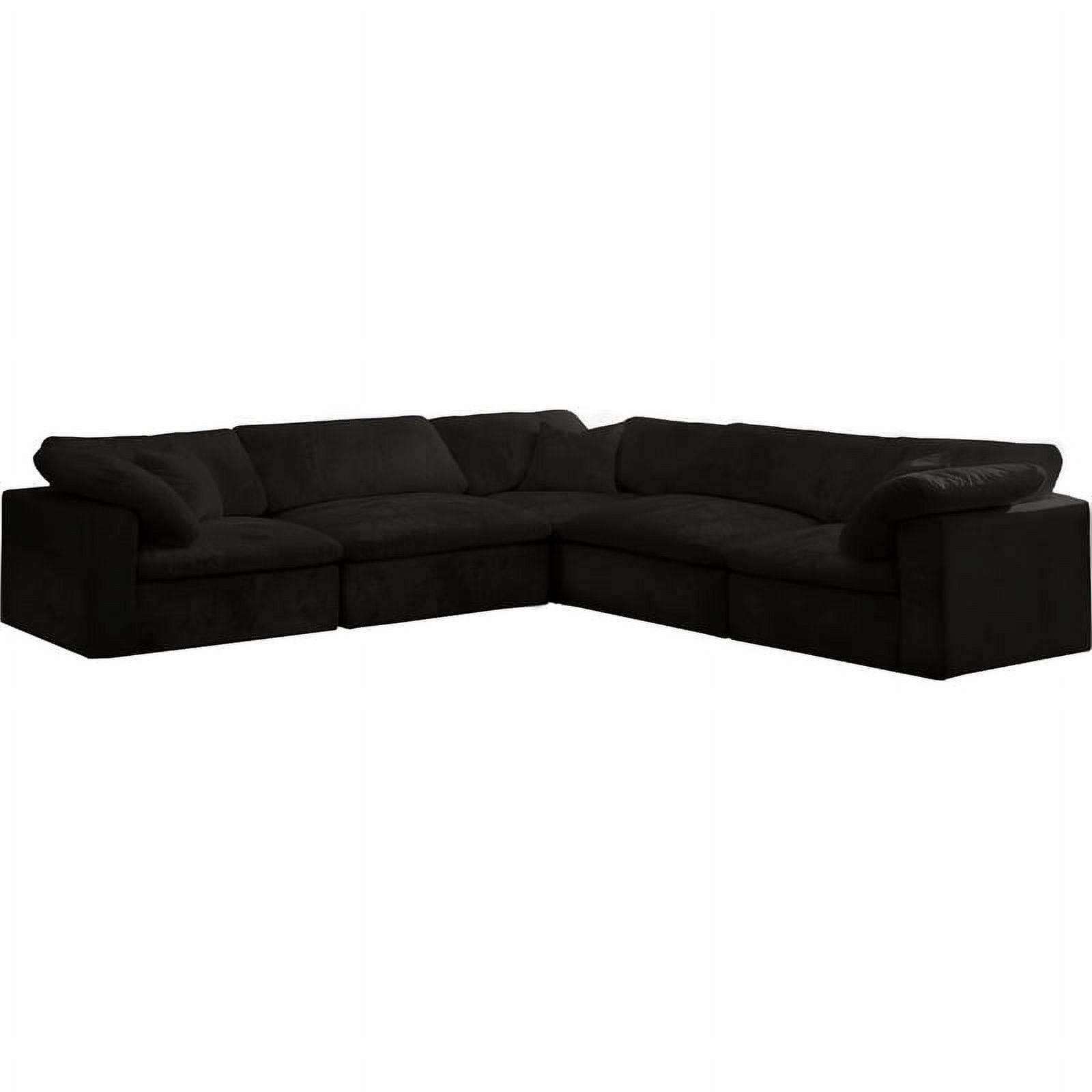 Luxurious Black Velvet & Wood Modular Sectional Sofa, 120"