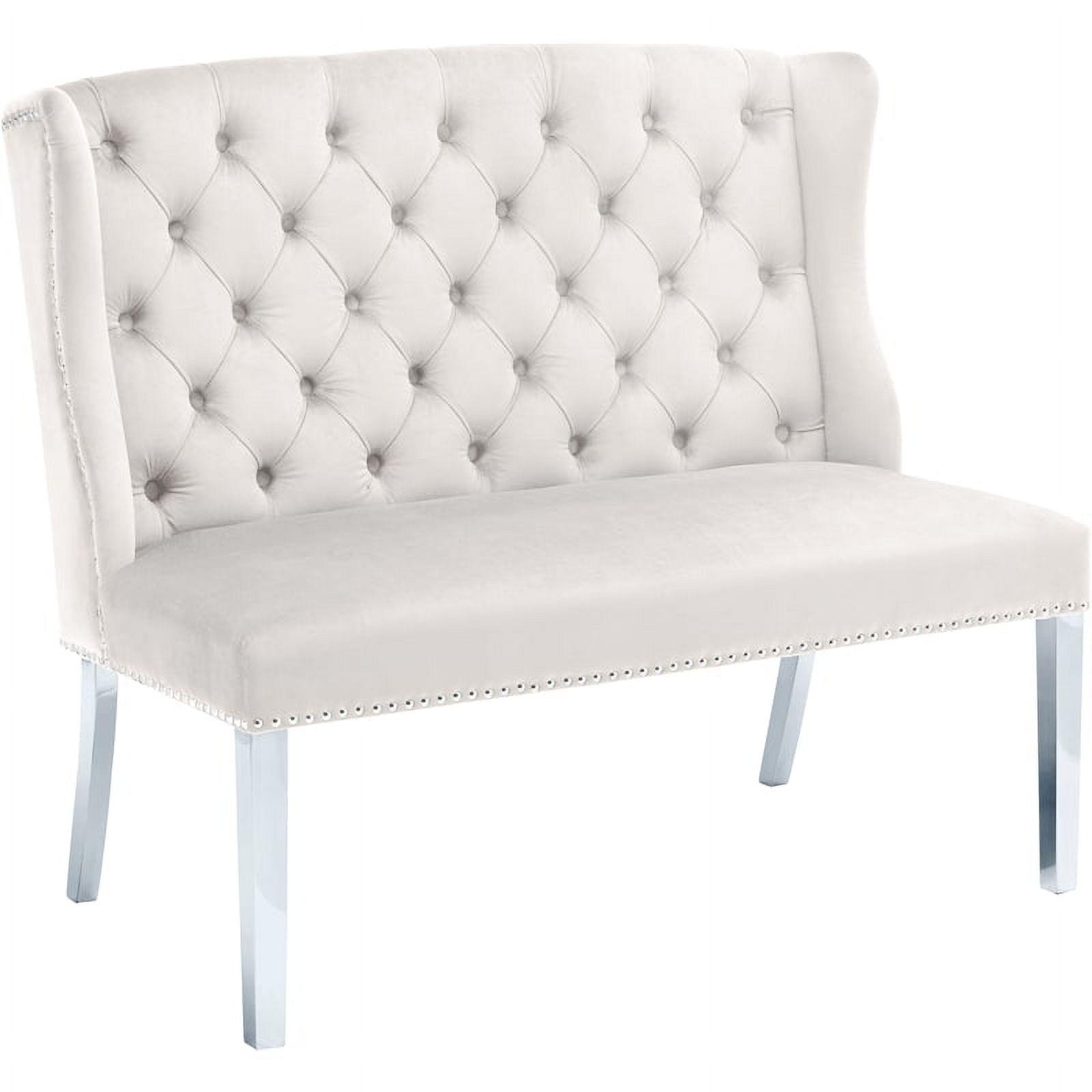 Cream Velvet Upholstered Bench with Chrome Legs