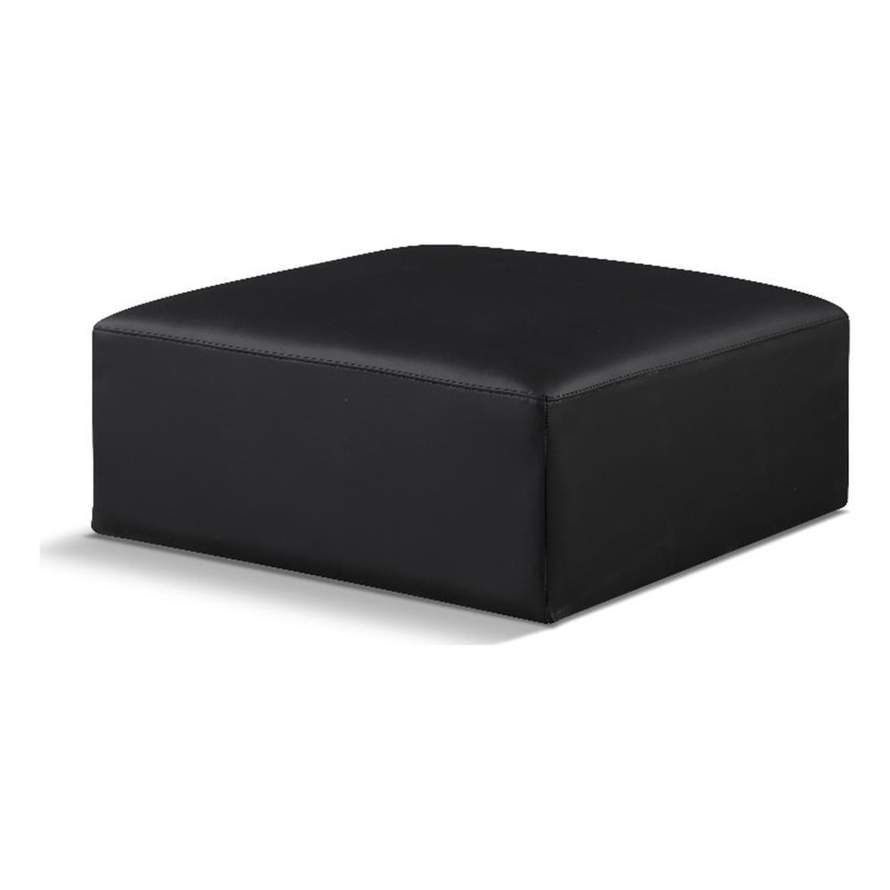 Cube Black Vegan Leather Ottoman with Modern Design