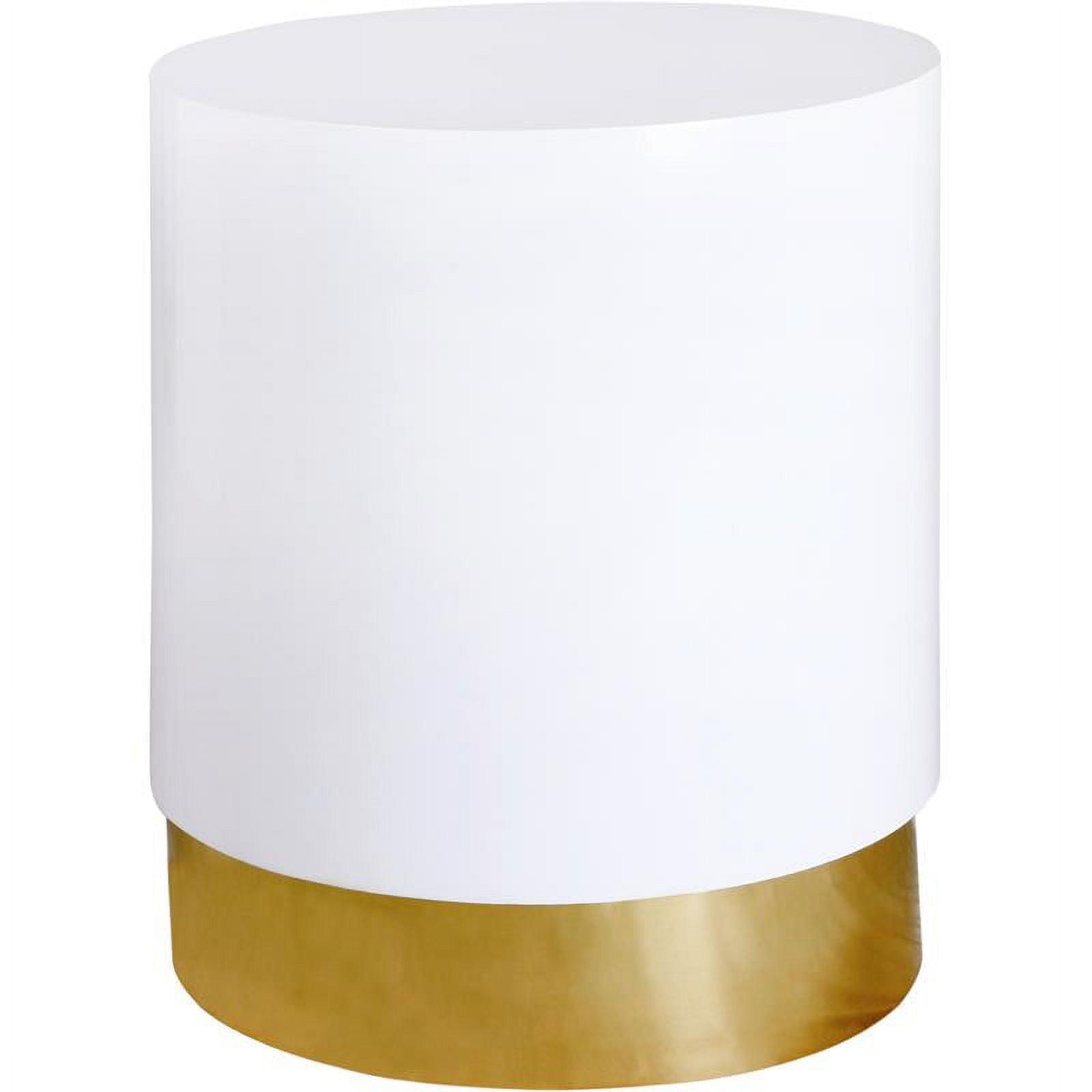 White Lacquer Round Metal End Table with Gold Base