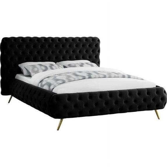 Meridian Furniture Delano Solid Wood Tufted Velvet Queen Bed in Black
