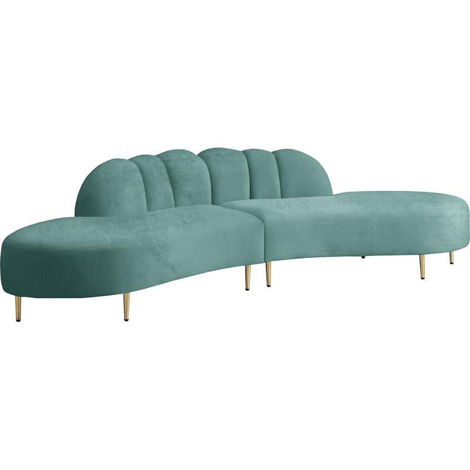 Divine Mint Velvet Two-Piece Sectional with Gold Legs