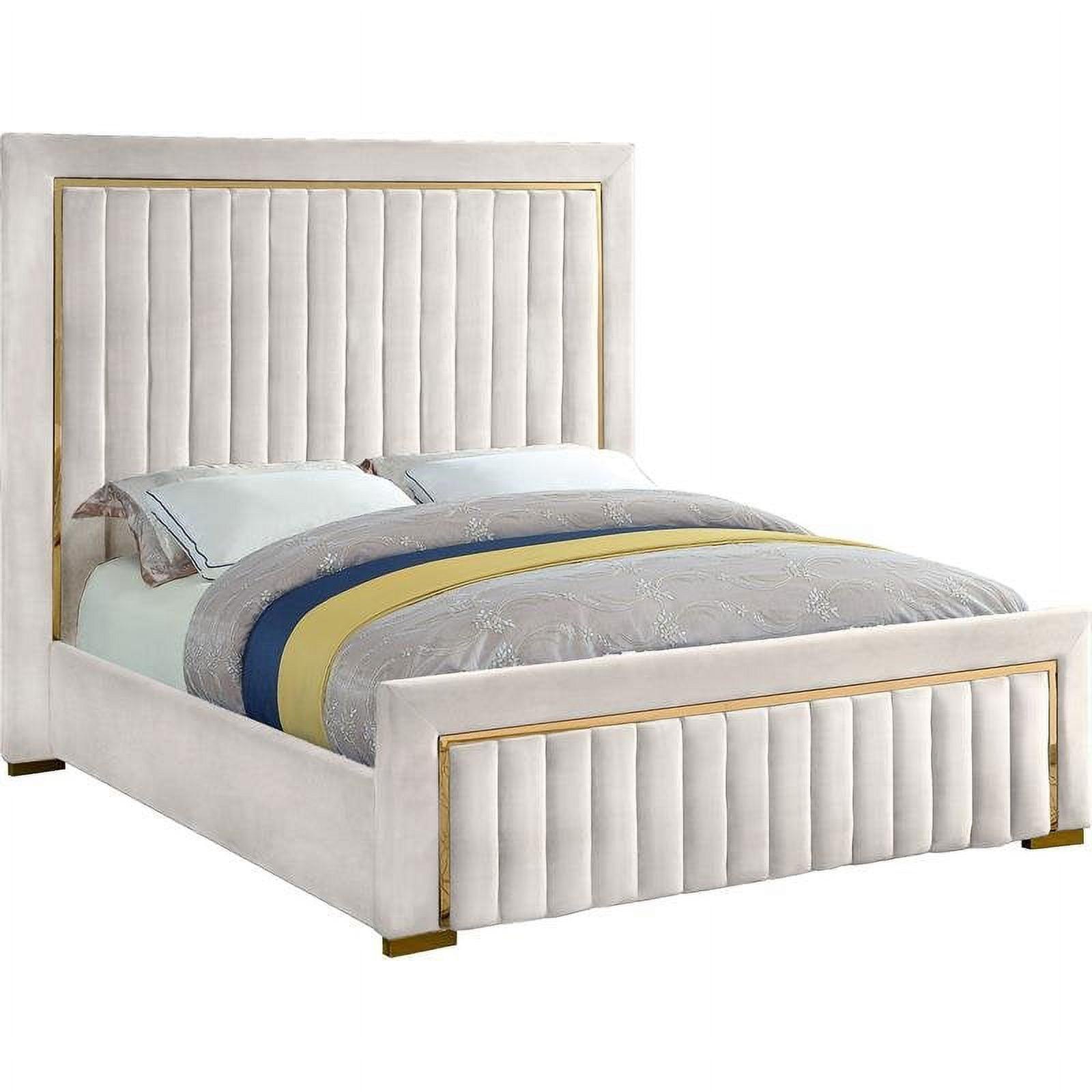 Regal Dolce Cream Velvet Queen Bed with Gold Trim and Tall Headboard