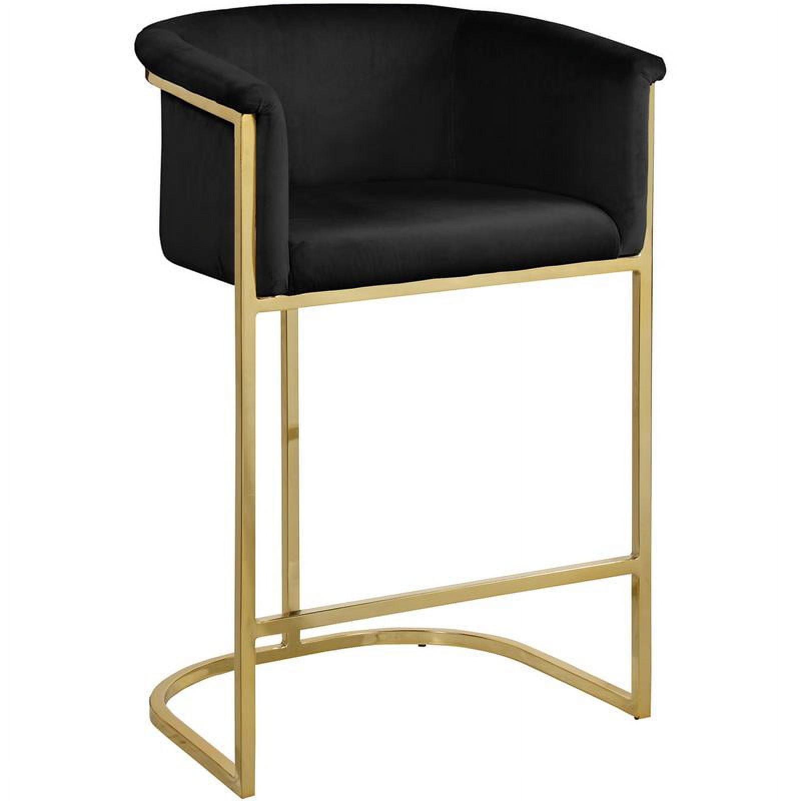 Curved Black Velvet & Gold Steel Swivel Counter Stool