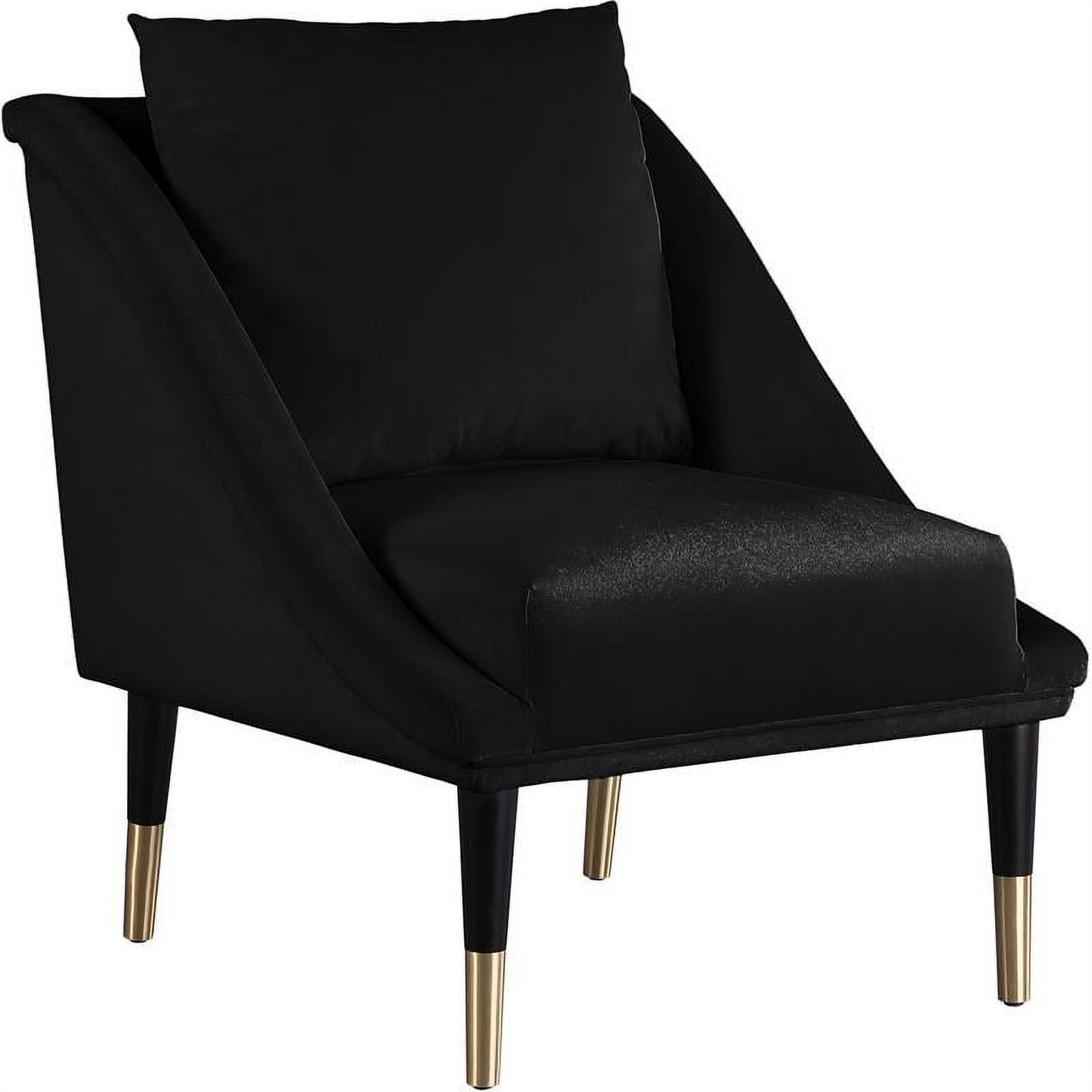 Svelte Elegante 30.5" Black Velvet Accent Chair with Gold-Capped Legs