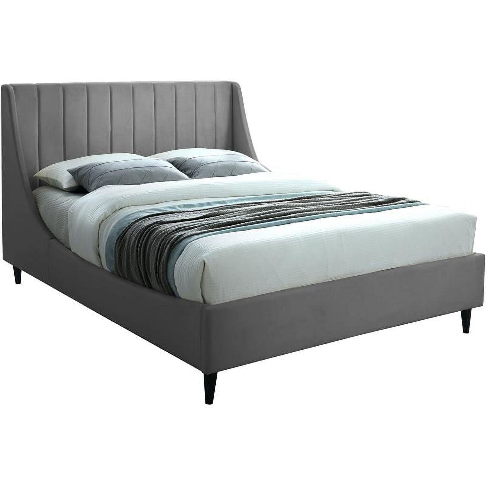 Eva Gray Velvet Tufted Upholstered King Bed with Wood Frame