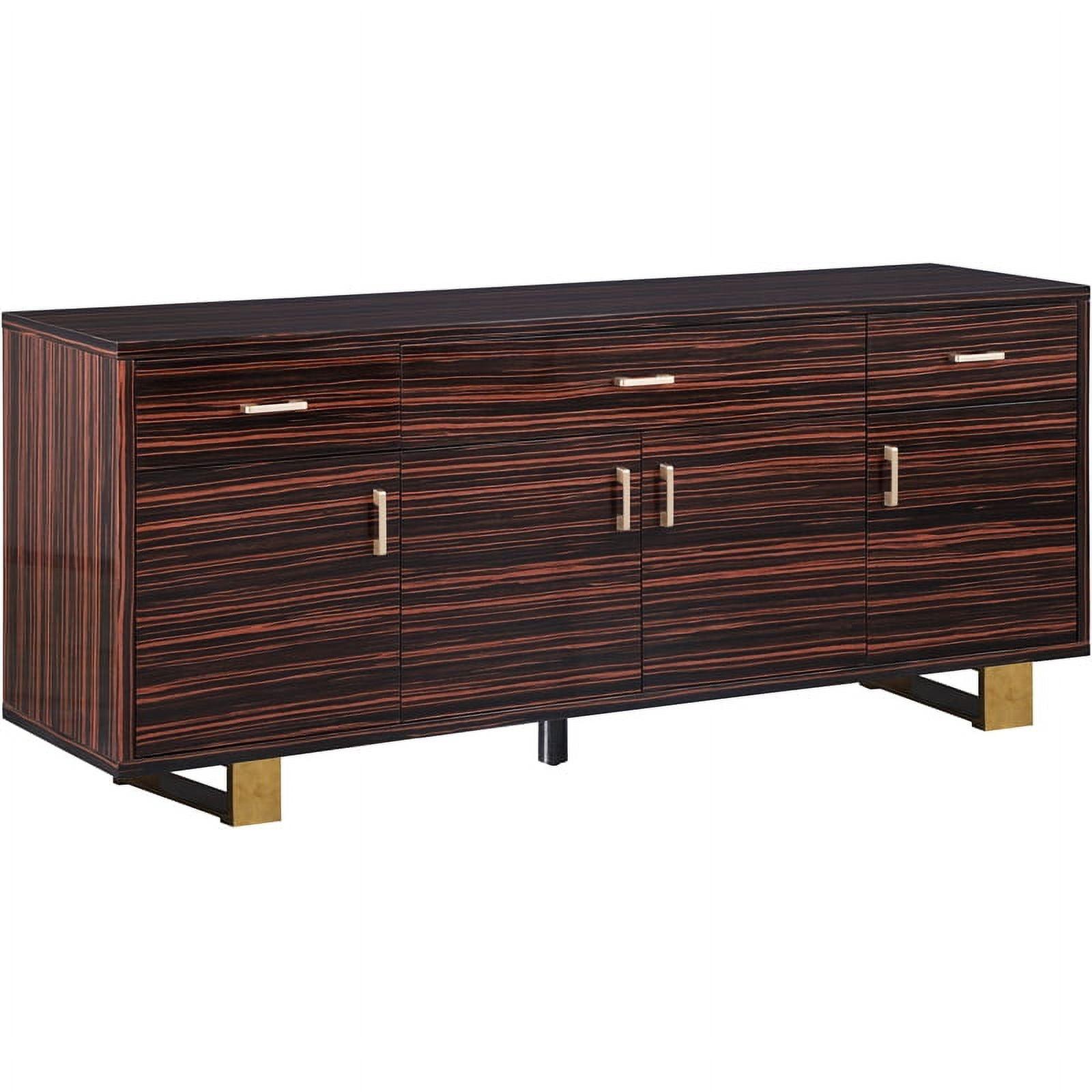 Excel 72" Brown Zebra Wood Sideboard with Gold Base and Handles