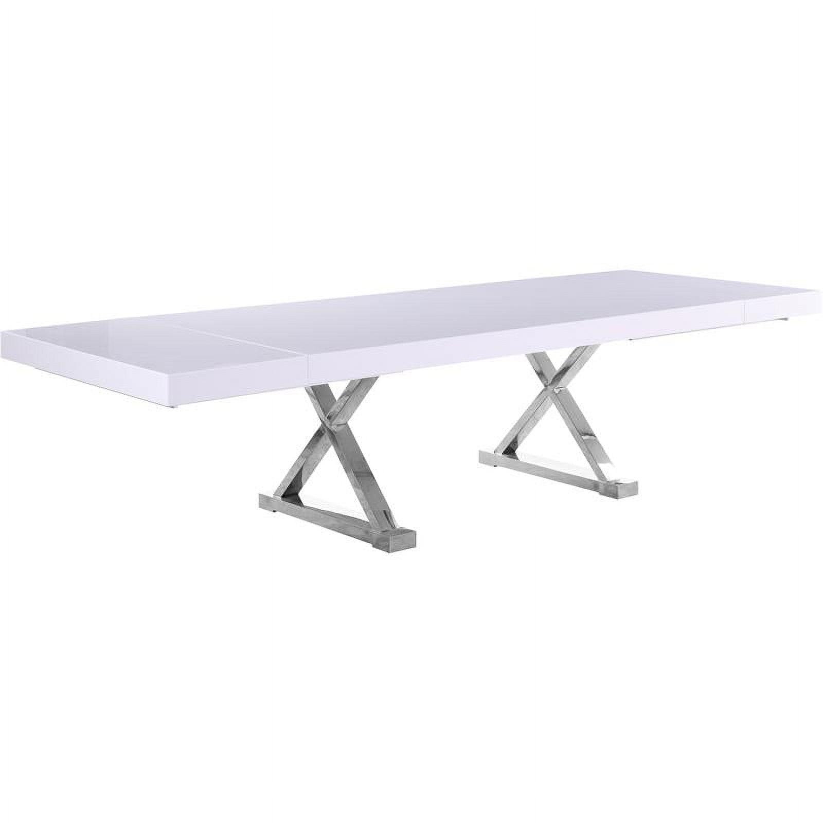 Excel White and Chrome Extendable Dining Table with Inverted X-Style Legs