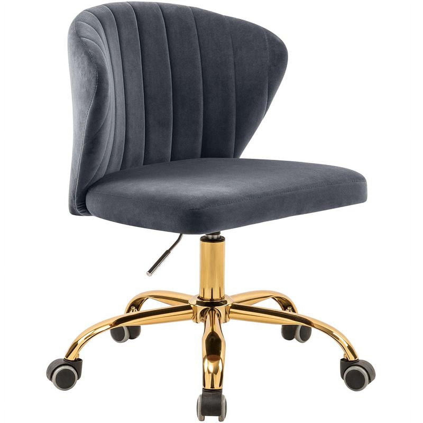 Meridian Furniture Finley Swivel Adjustable Gray Velvet and Gold Office Chair