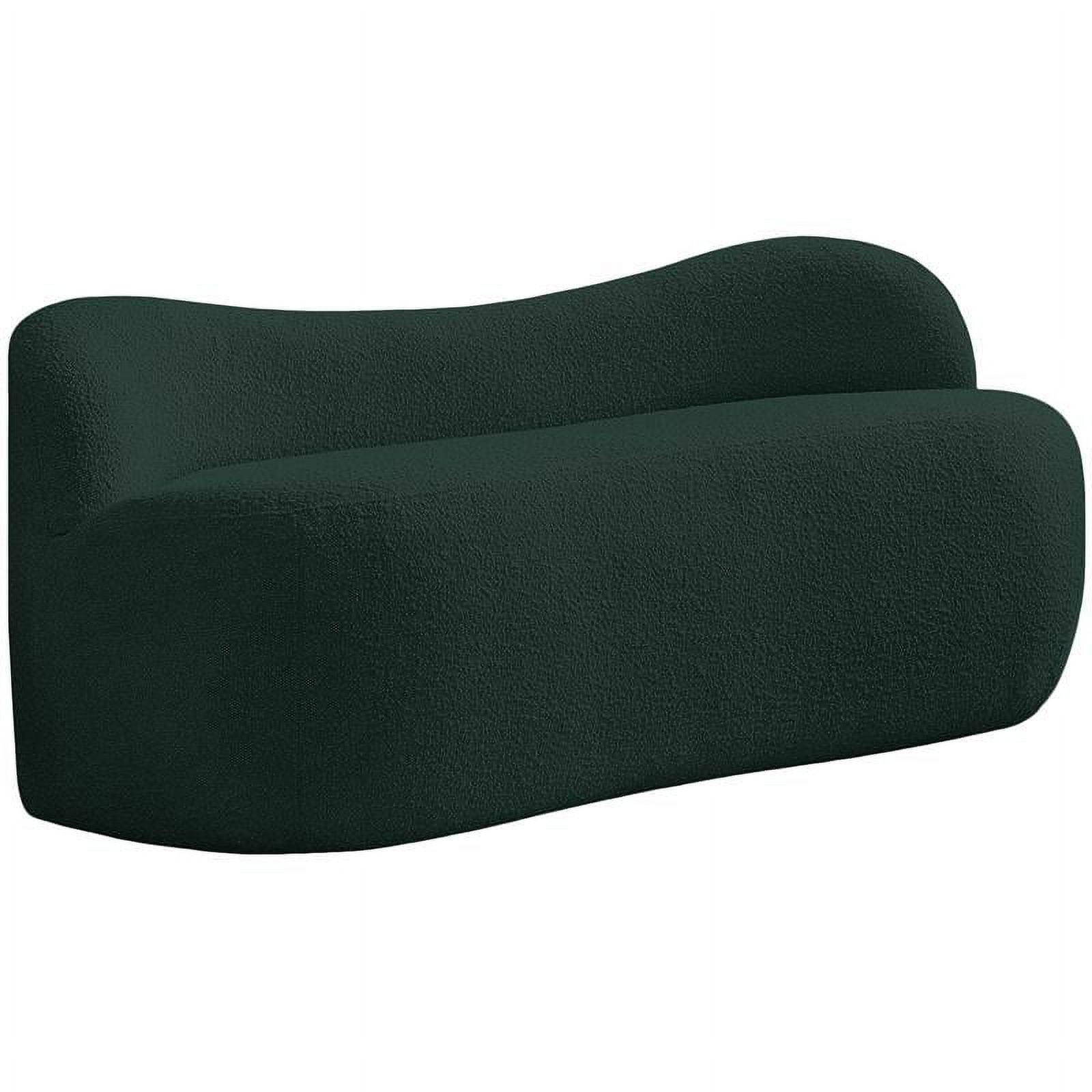 Contemporary Green Boucle Fabric Curved Back Bench, 62" W