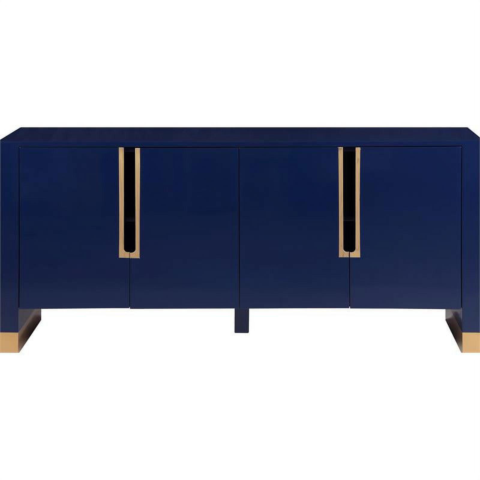 Navy Lacquer Gold-Base Solid Wood Contemporary Sideboard Buffet