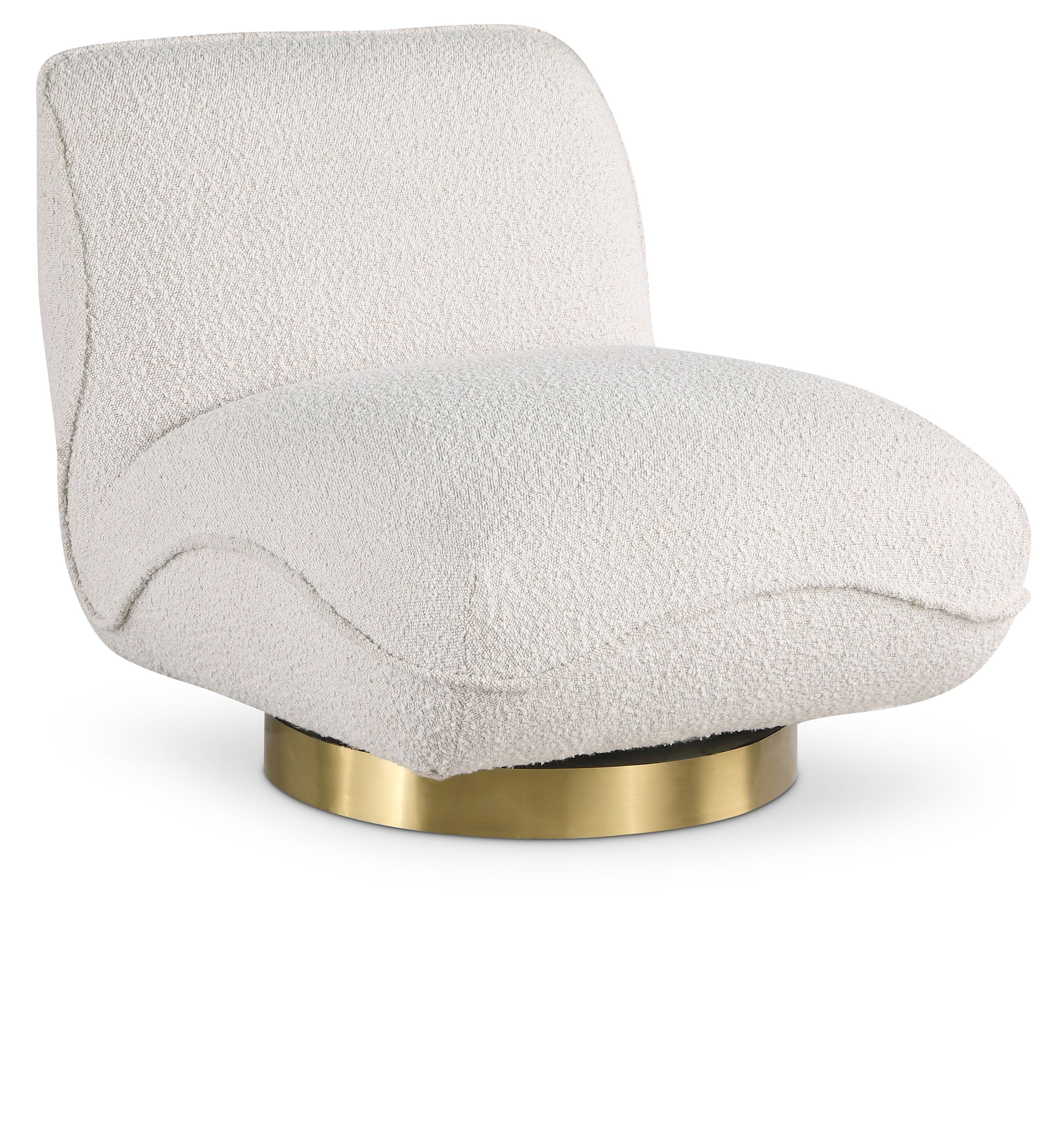 Cream Boucle Swivel Slipper Chair with Brushed Gold Base