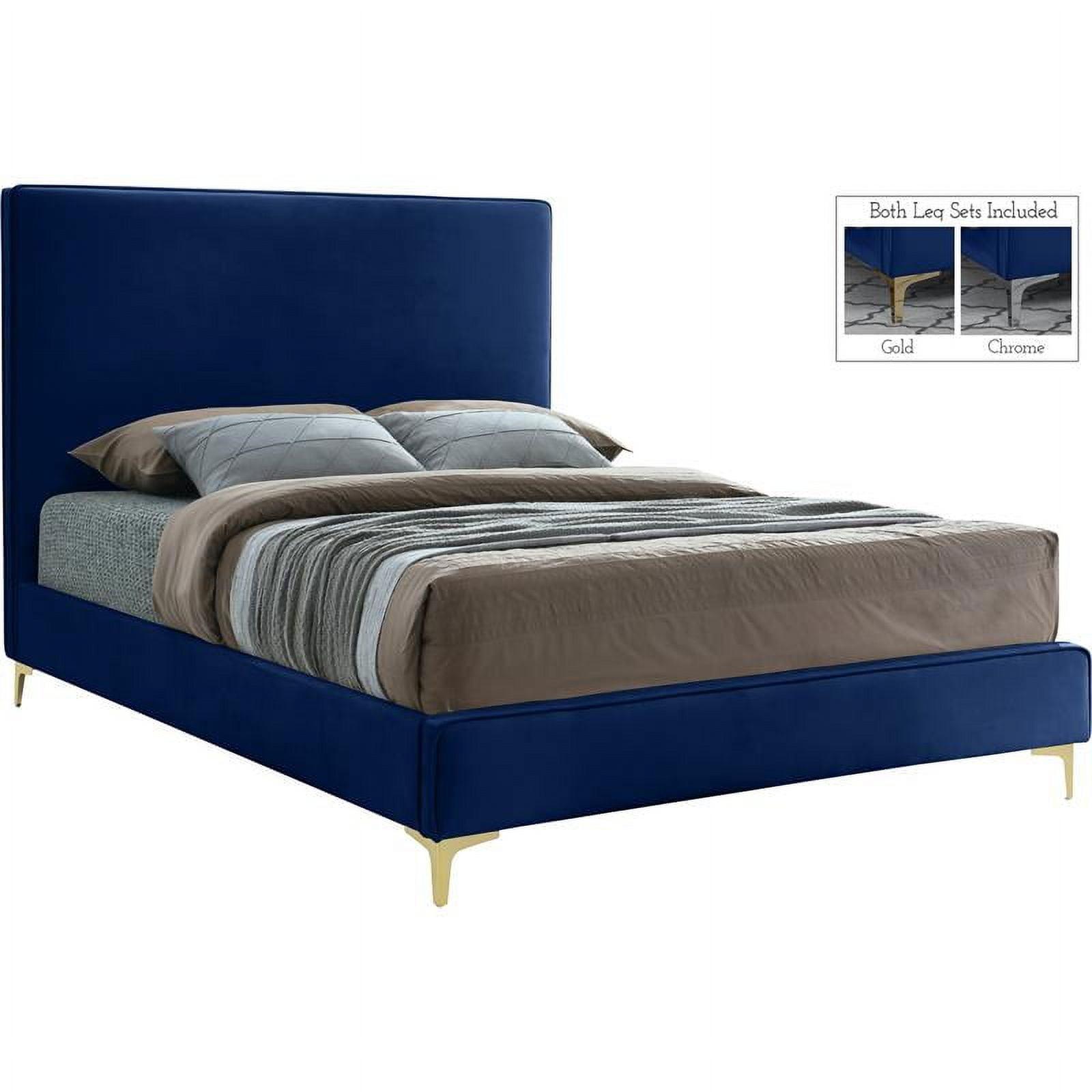 Contemporary Navy Velvet King Bed with Dual-Tone Legs