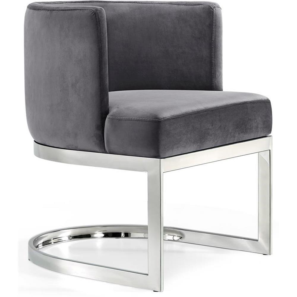 RUIHONGQING Gianna Collection Modern | Contemporary Velvet Upholstered Dining Chair with Polished Chrome Metal Frame, 24" W x 22" D x 29.5" H, Grey