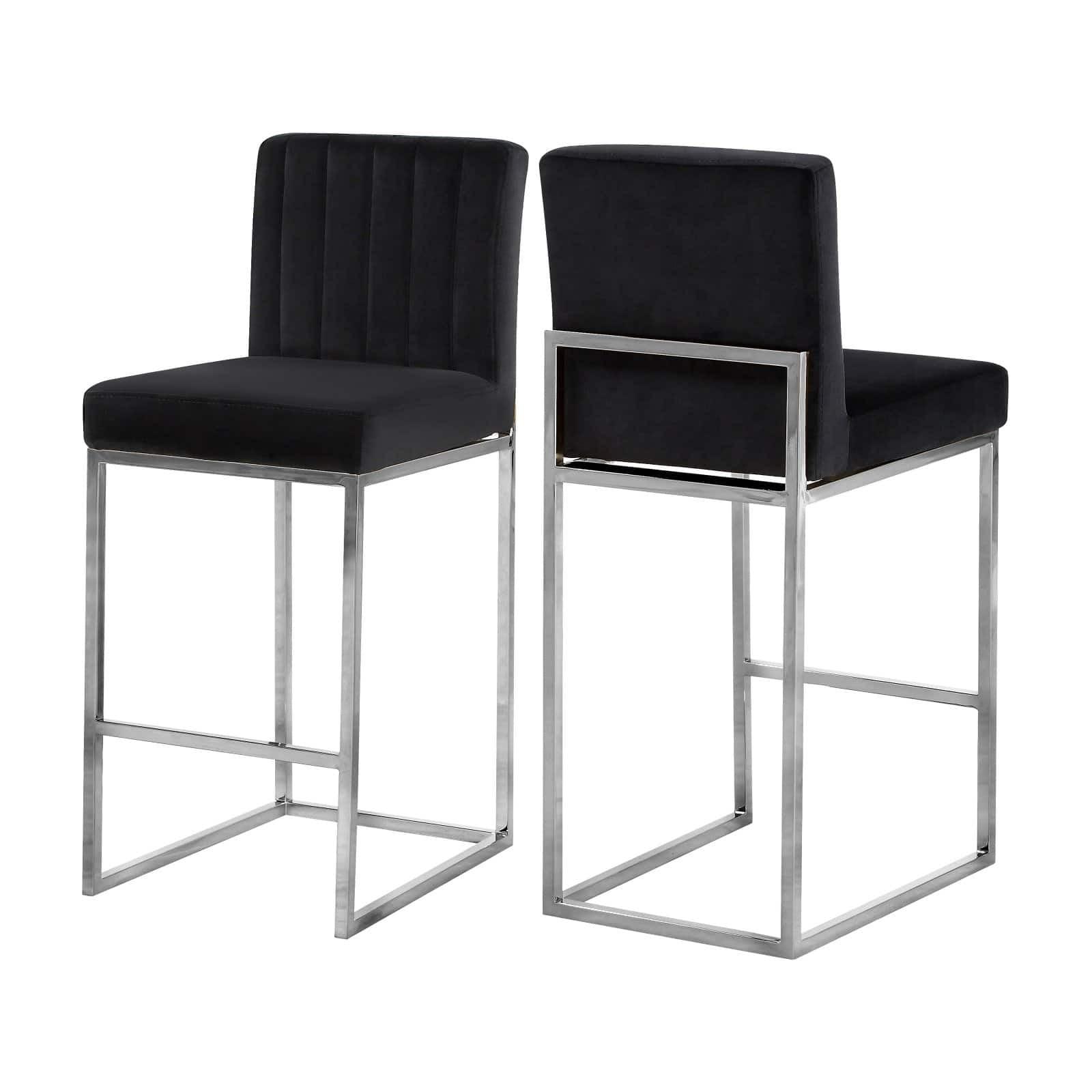 Giselle 37.5" Black Velvet and Chrome Bar Stool