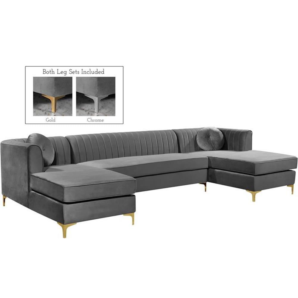 Meridian Furniture Graham 3pc Velvet Sectional in Gray