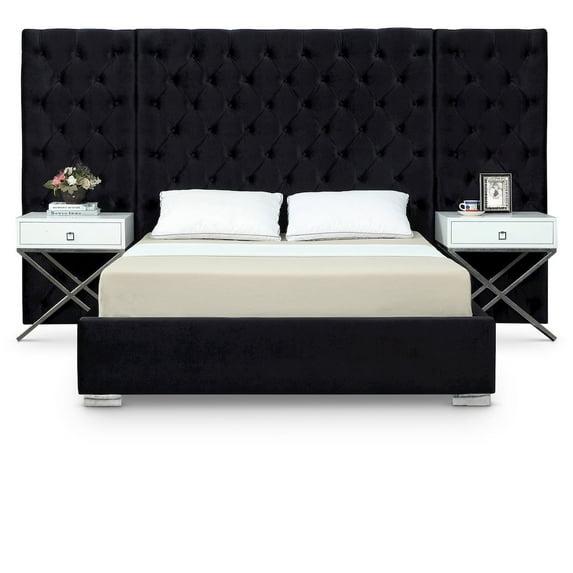 Meridian Furniture Grande Queen Velvet Platform Bed with Chrome Legs & Full Slats, Black Velvet