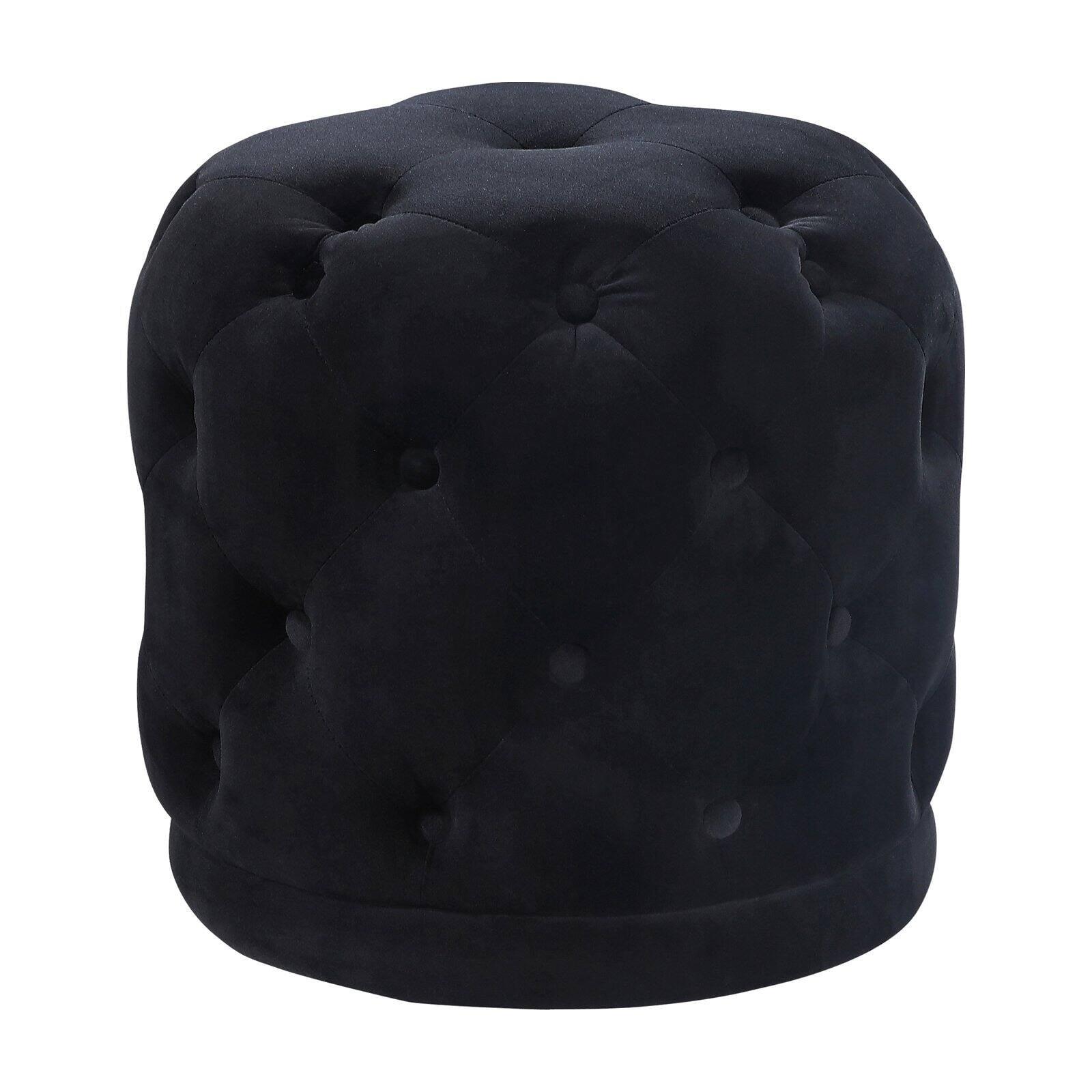 Harper 18'' Black Velvet Round Tufted Pouf Ottoman