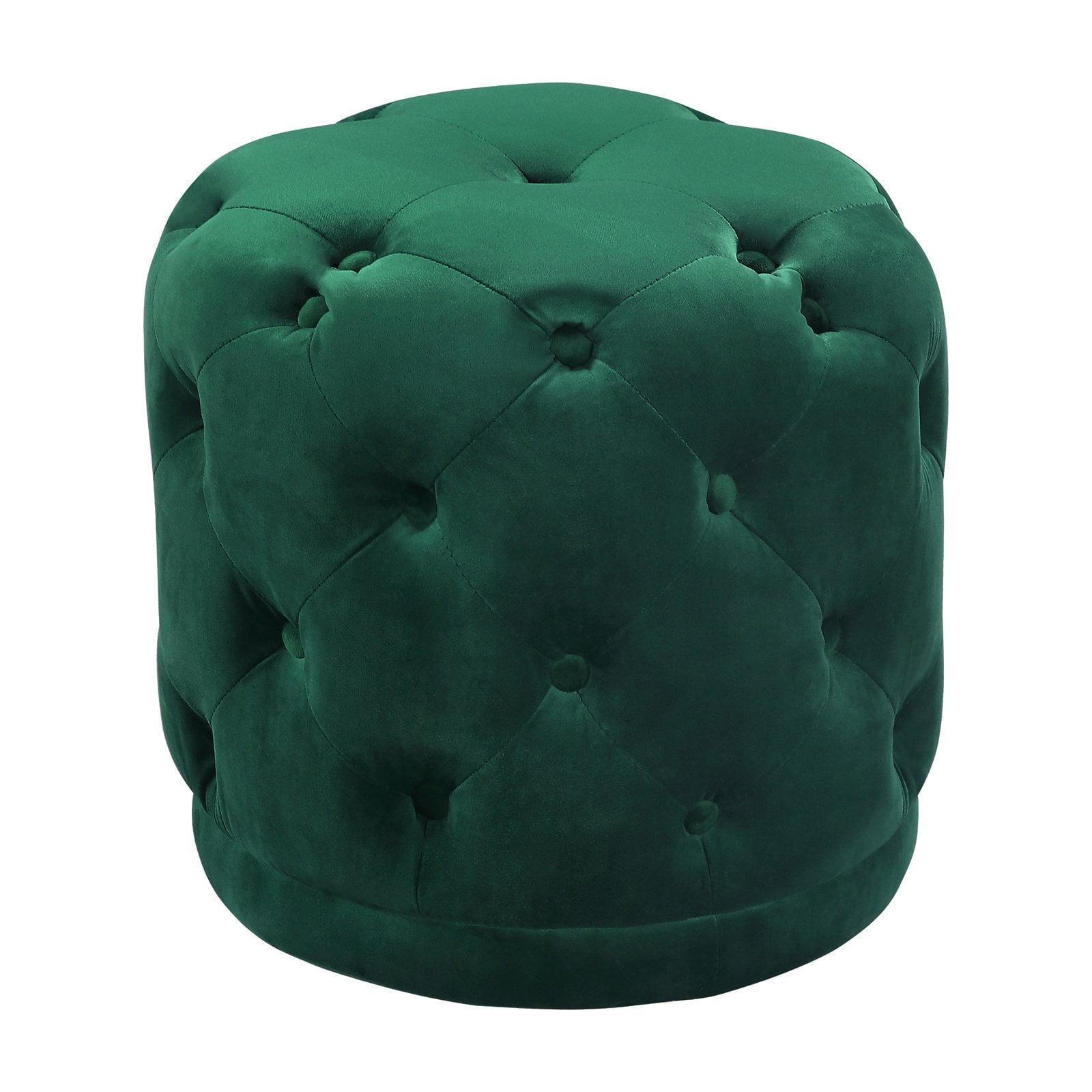 Harper Luxe Green Velvet Tufted Round Pouf, 18"x17"