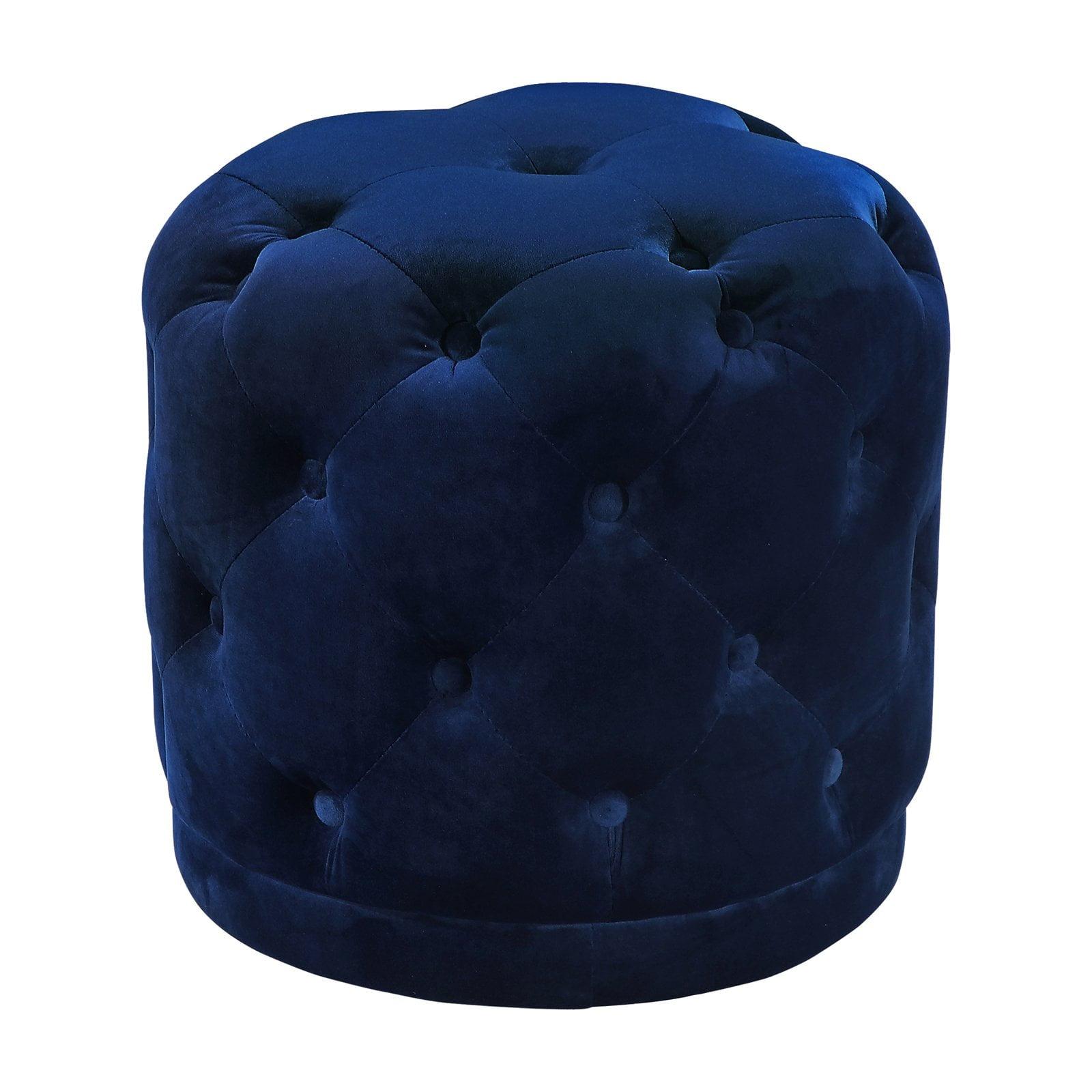 Harper Luxe Navy Velvet Tufted Round Pouf Ottoman