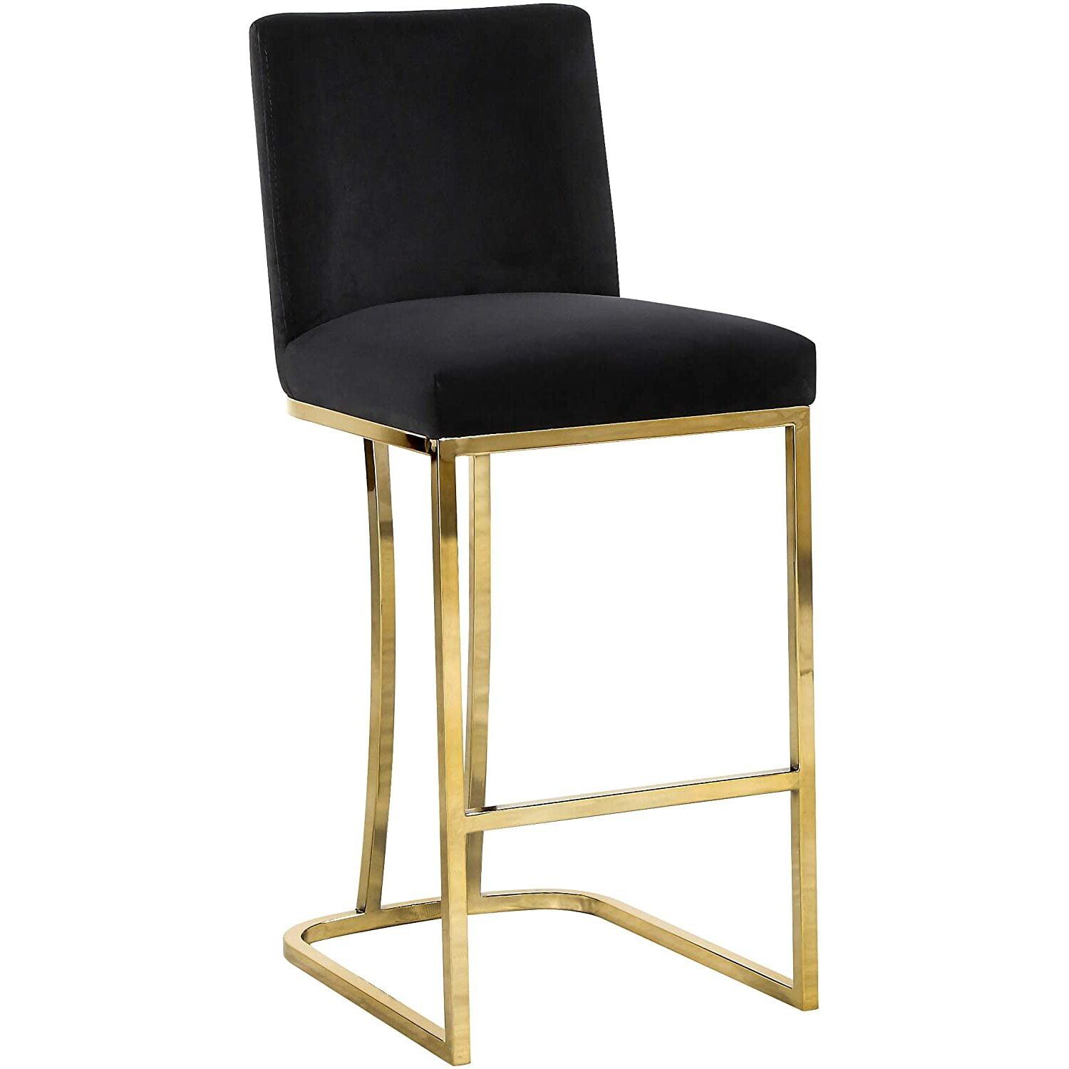 Heidi Black Velvet and Gold Metal Counter Stool