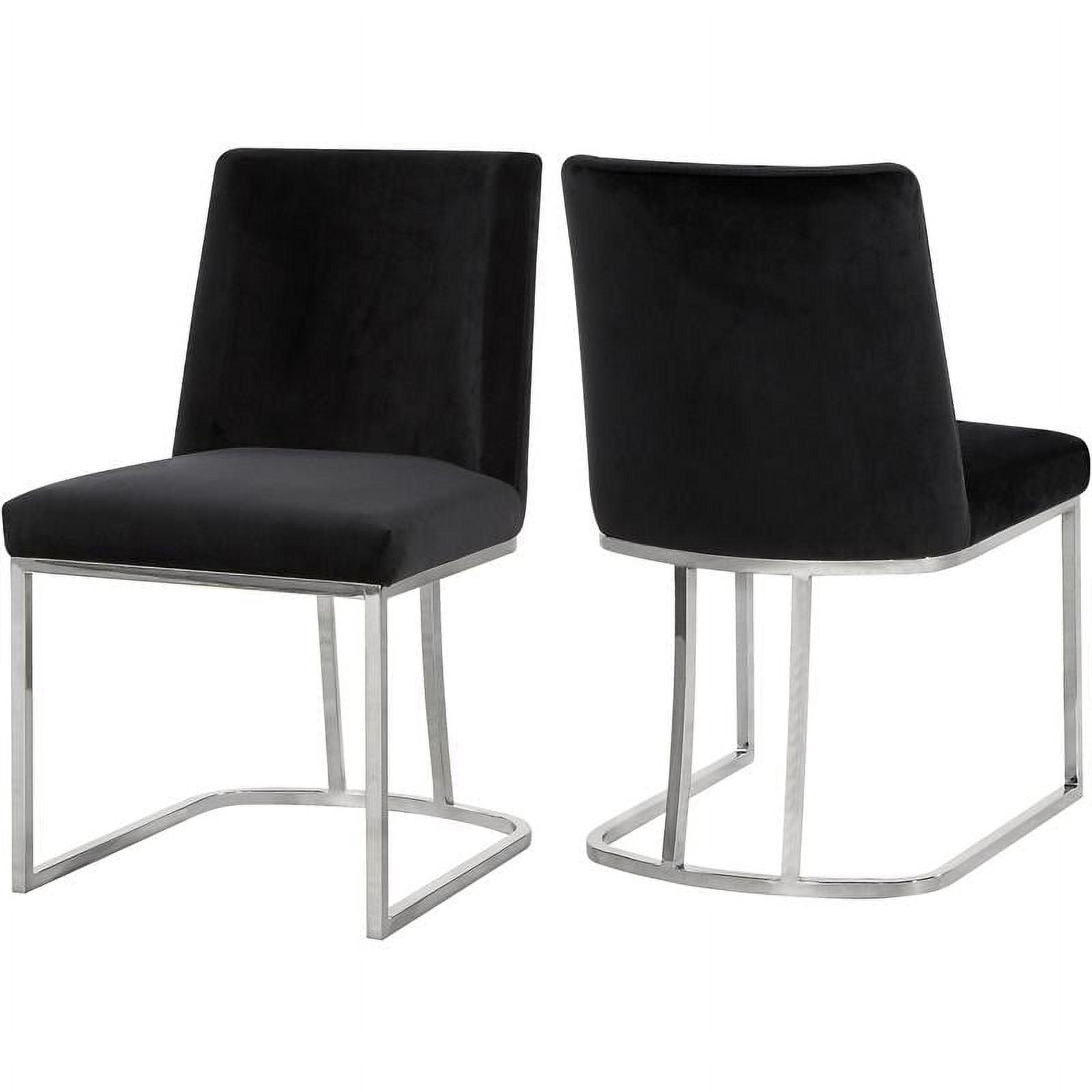 Velvet Upholstered Side Chair in Black with Chrome Metal Frame