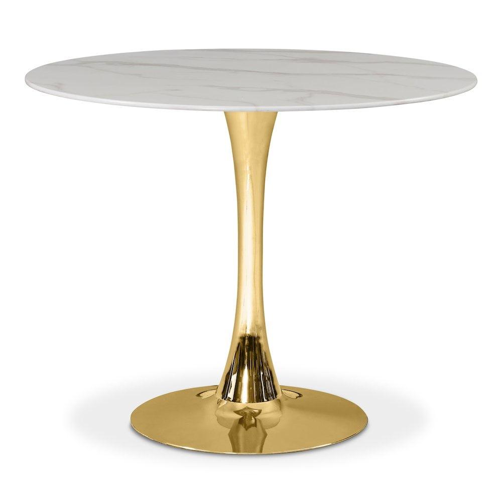 Meridian Furniture Holly 36" Round Faux Marble Top Dining Table with Gold Base