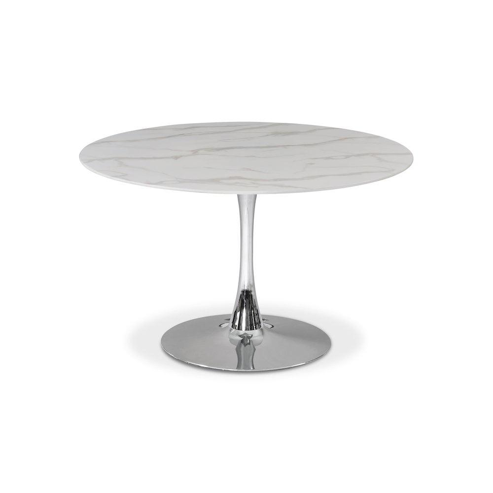 Meridian Furniture Holly Mesa de Comedor Redonda de Imitación de Mármol de 48" con Base Cromada
