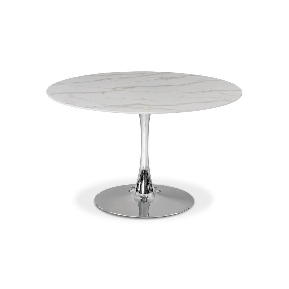 Meridian Furniture Holly 48" Round Faux Marble Top Dining Table with Chrome Base