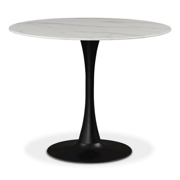 Tulip Round Faux Marble Dining Table with Matte Black Base-Meridian Furniture