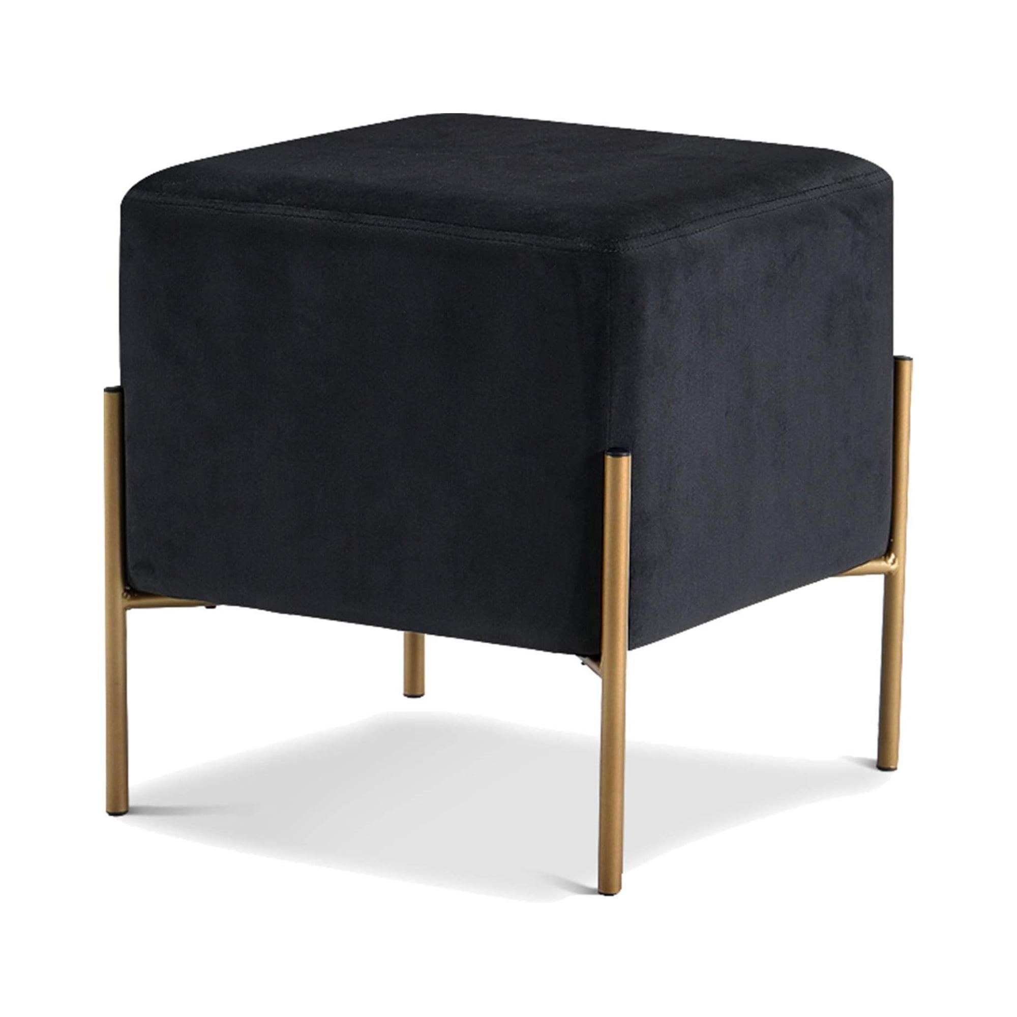 Elegant Isla Black Velvet 15.5" Pouf with Stainless Steel Legs