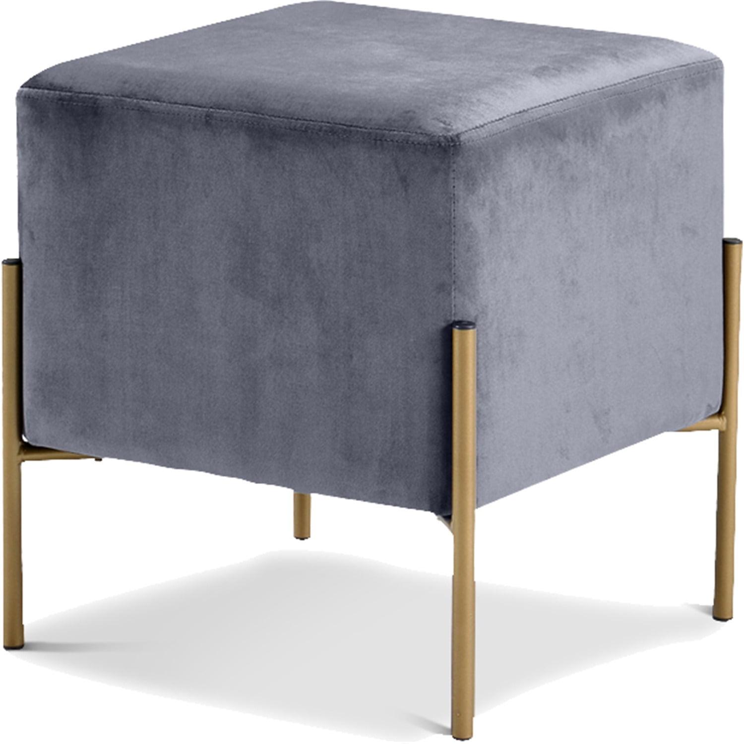 Gray Velvet Box Ottoman with Gold Stainless Steel Legs