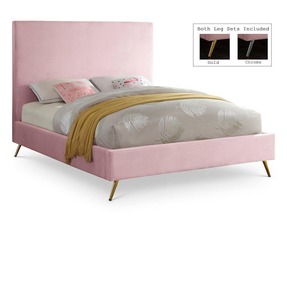 Meridian Furniture Jasmine Contemporary Velvet Full Bed in Pink