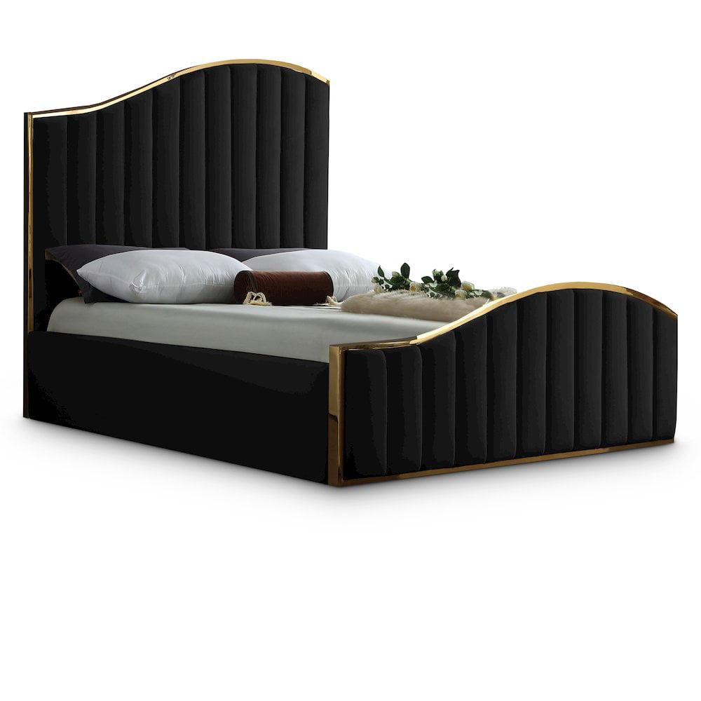 Meridian Furniture Jolie Queen Size Channel Tufting Velvet Standard Beds, Black