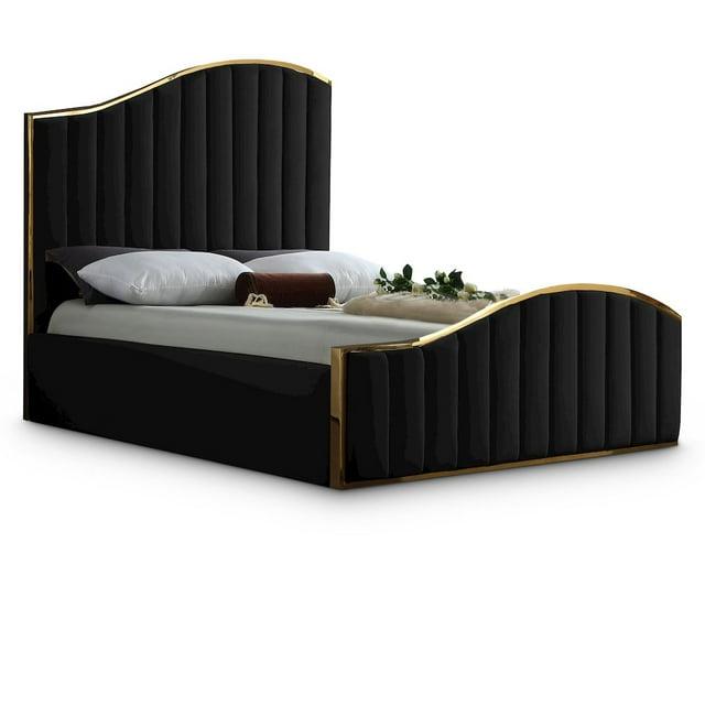 Meridian Furniture Jolie Queen Size Channel Tufting Velvet Standard Beds, Black
