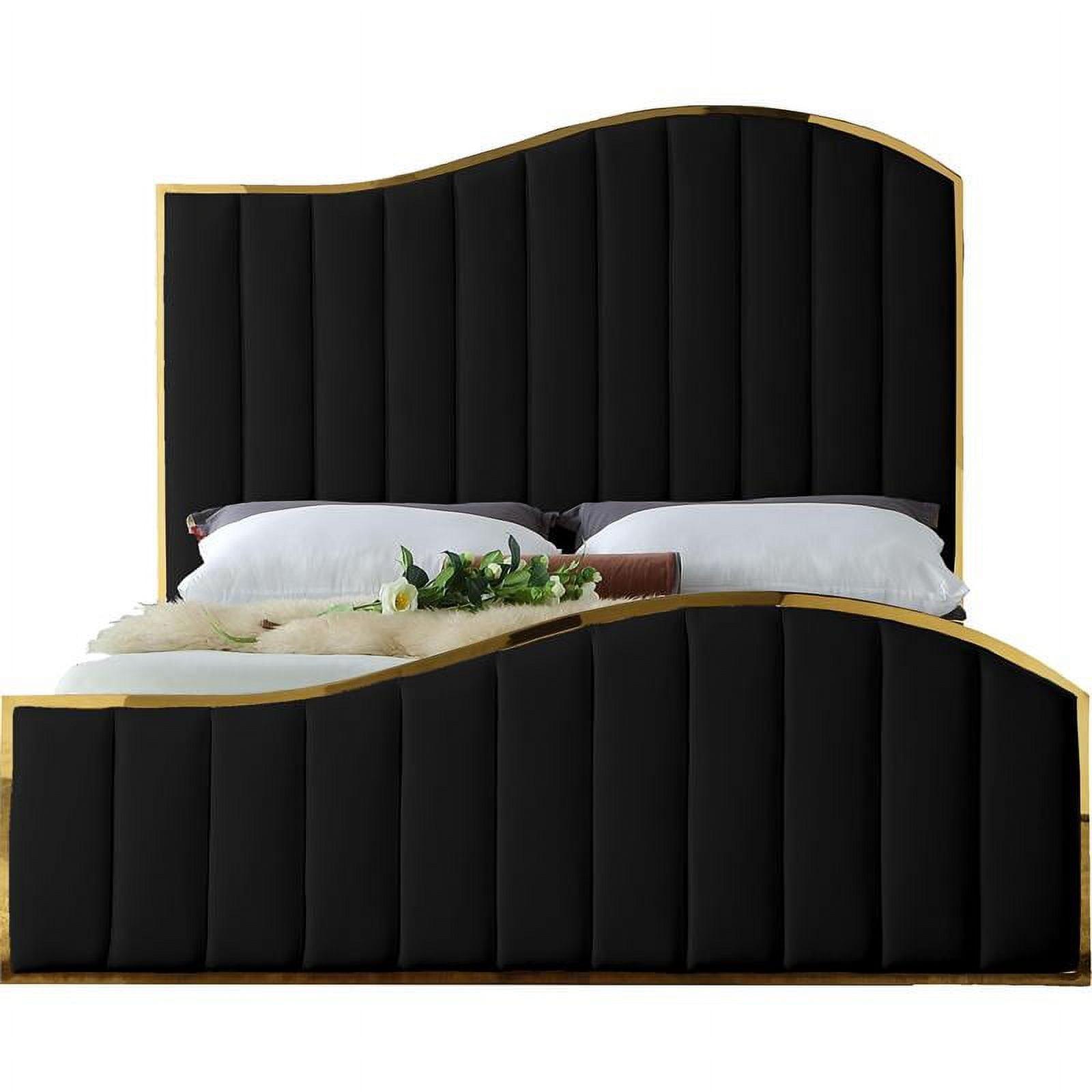 Meridian Furniture Jolie Queen Size Channel Tufting Velvet Standard Beds, Black