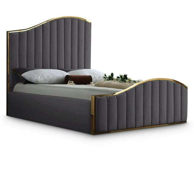 Meridian Furniture Jolie Solid Wood and Velvet Queen Bed in Gray
