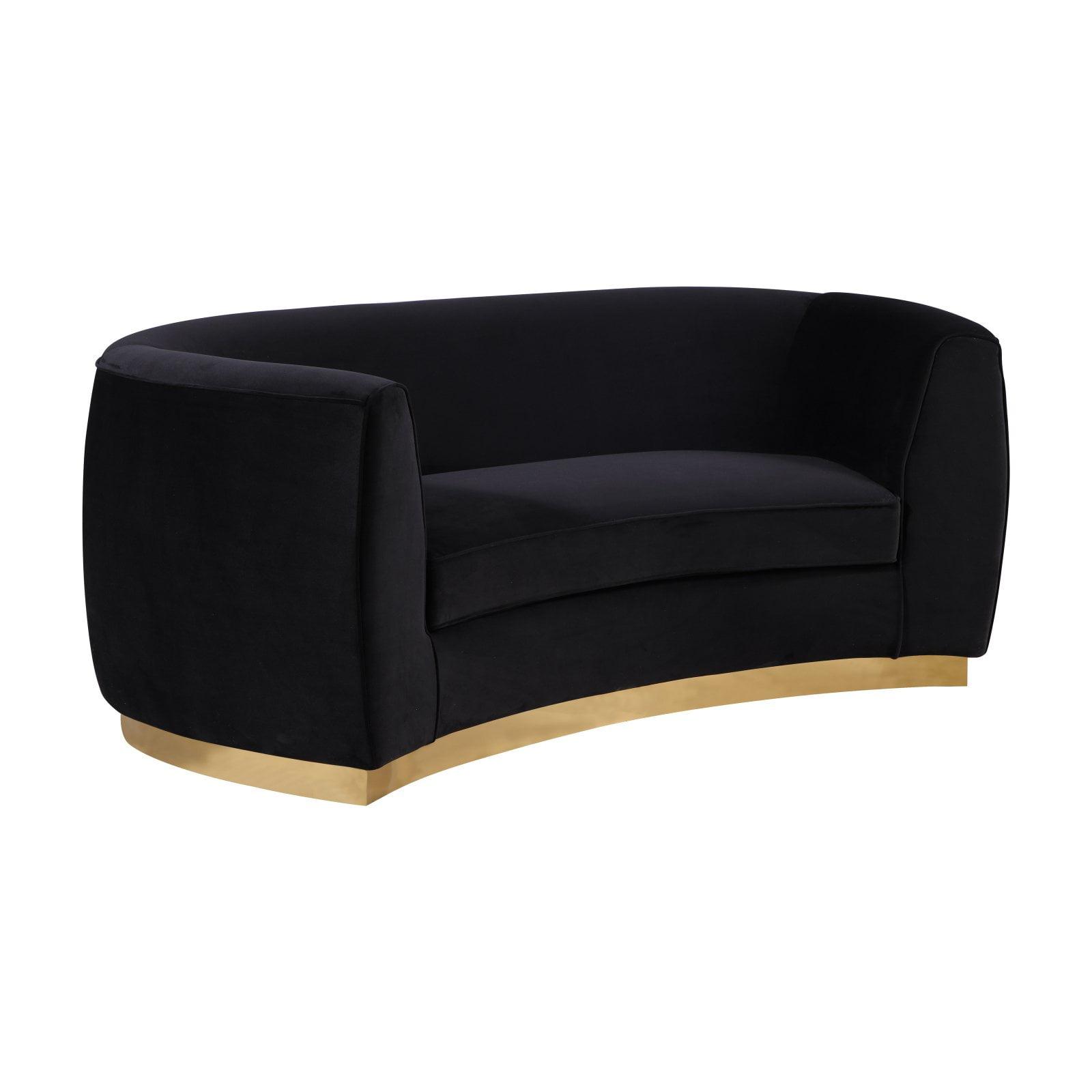 Julian Black Velvet Loveseat with Gold Stainless Steel Base