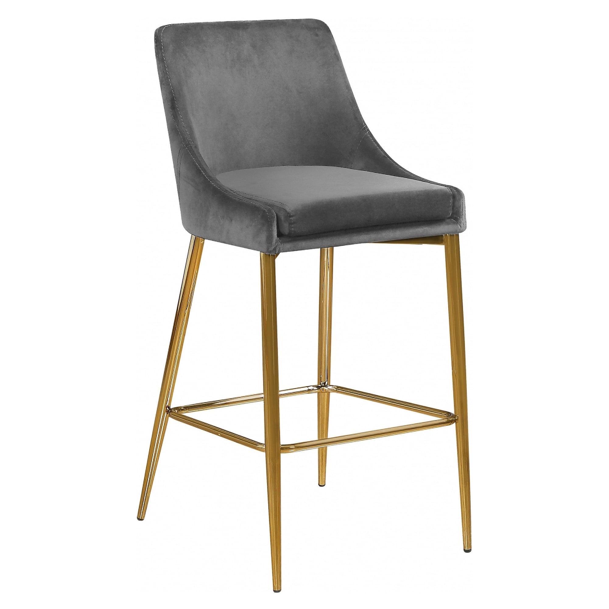 Gray Velvet Counter Stool with Gold Metal Base, Set of 2