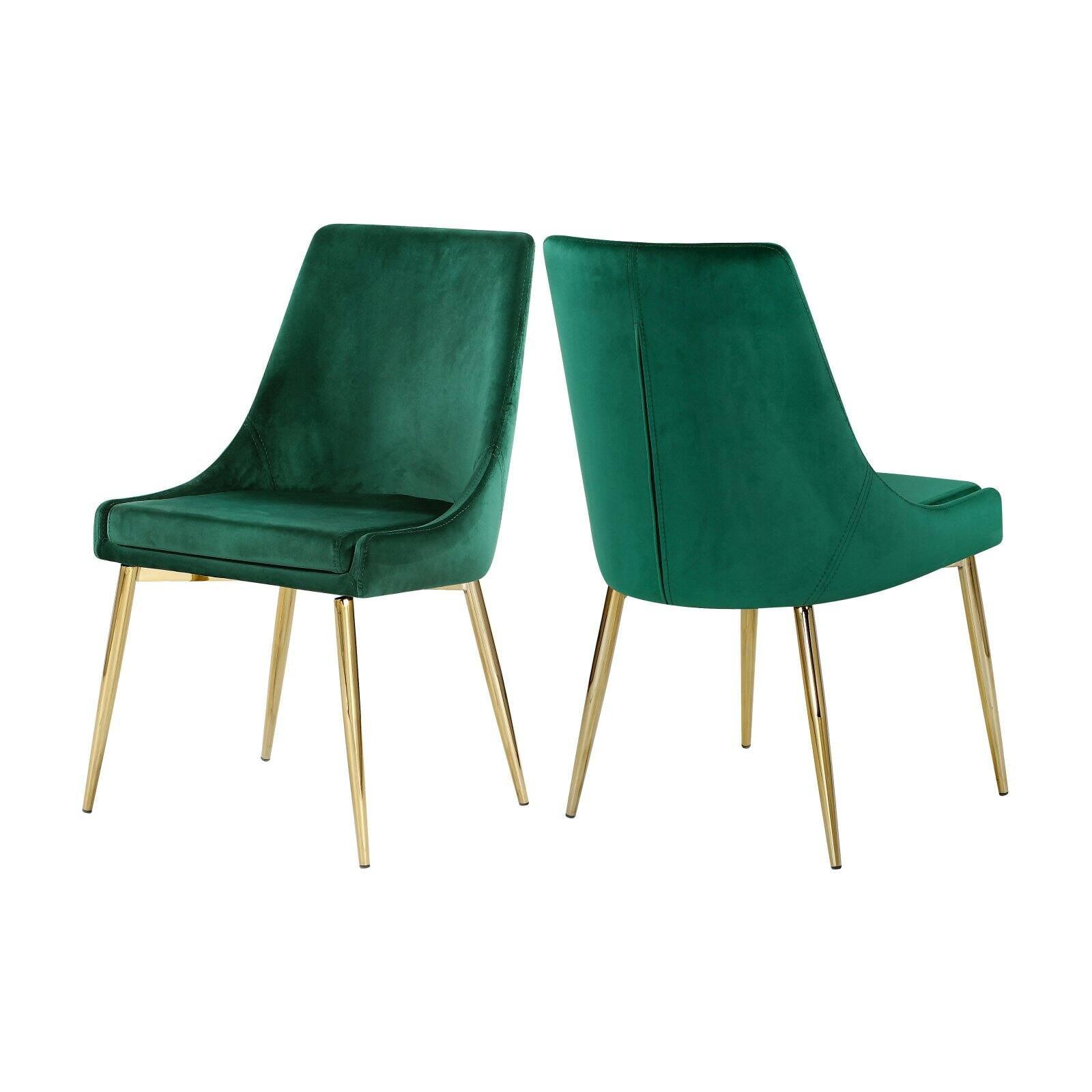 Sleek Green Velvet Upholstered Side Chair with Gold Legs