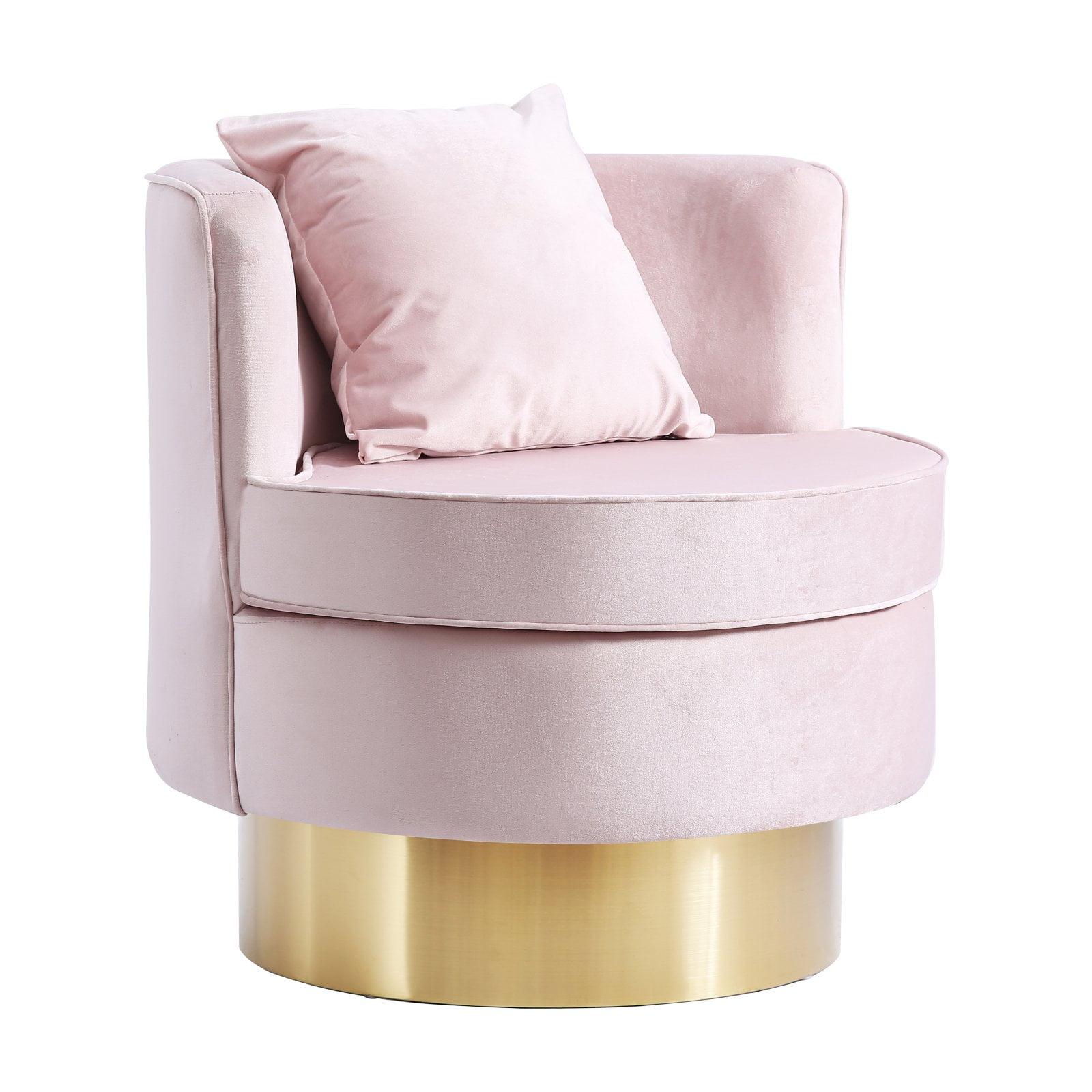 Pink Velvet Barrel Swivel Accent Chair with Wood Frame