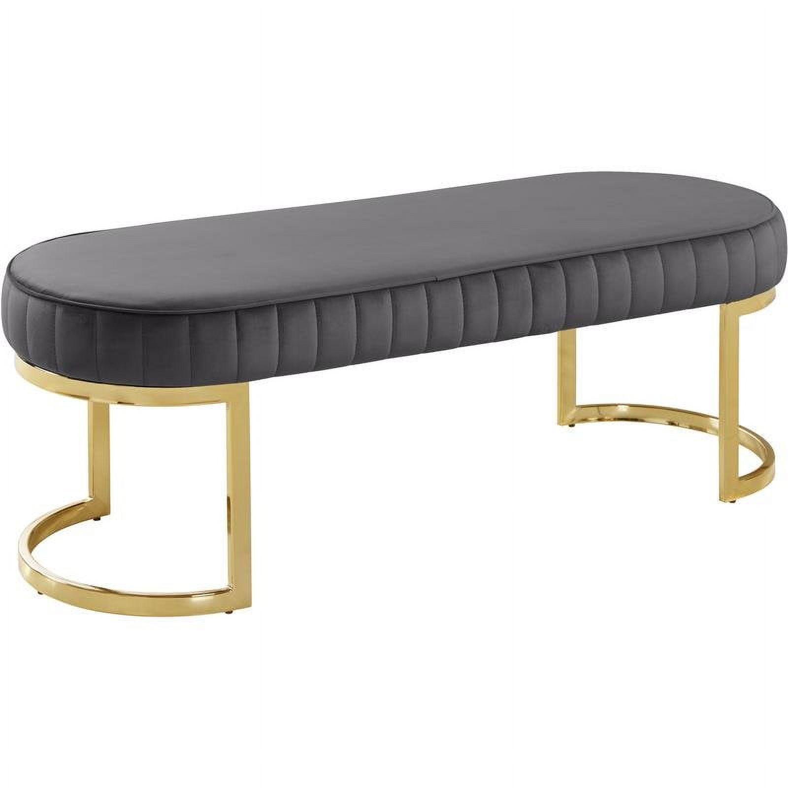 Lemar 50'' Gold-Tone Base Gray Velvet Tufted Bench