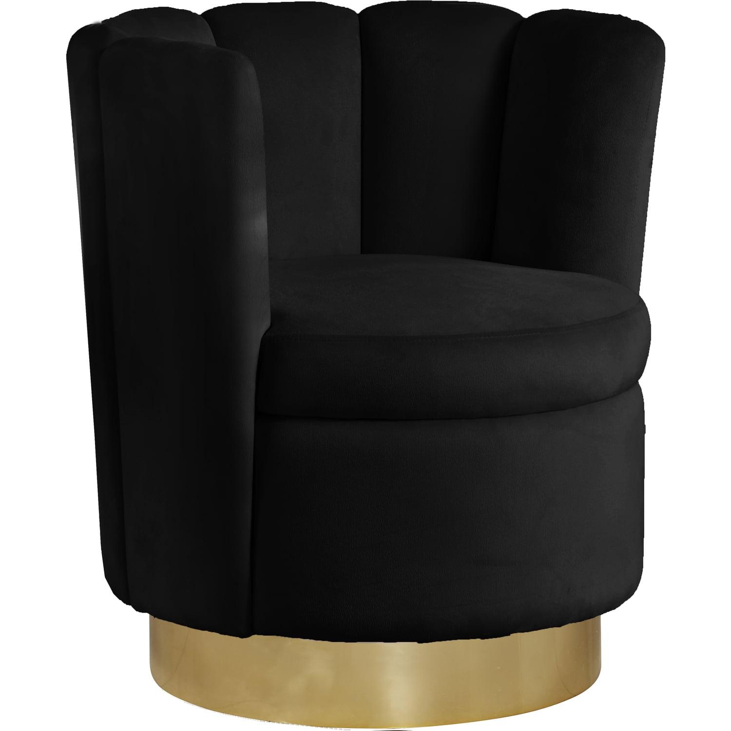 Lily Black Velvet Swivel Accent Chair with Gold Base