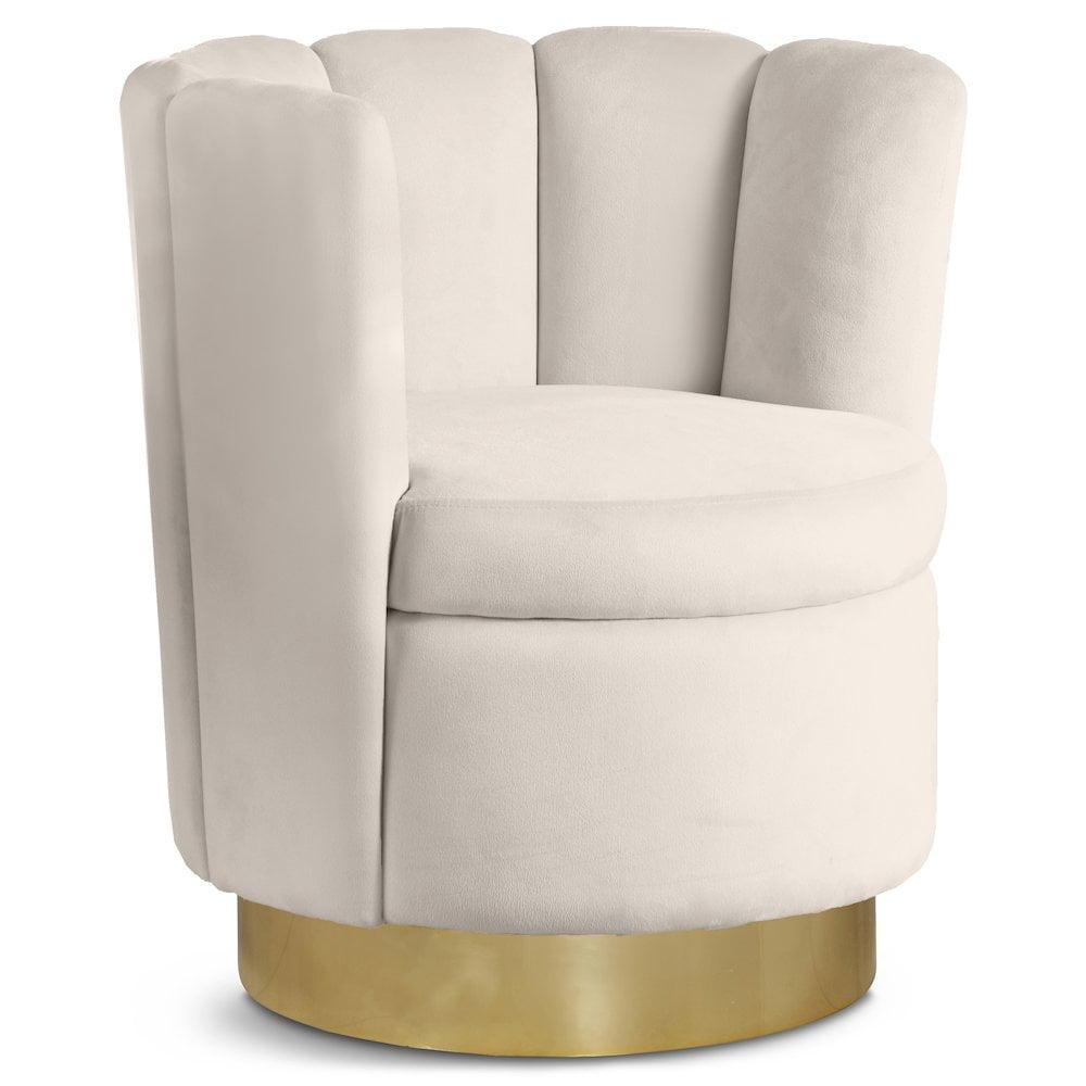 Meridian Furniture Lily Cream Velvet Swivel Accent Chair